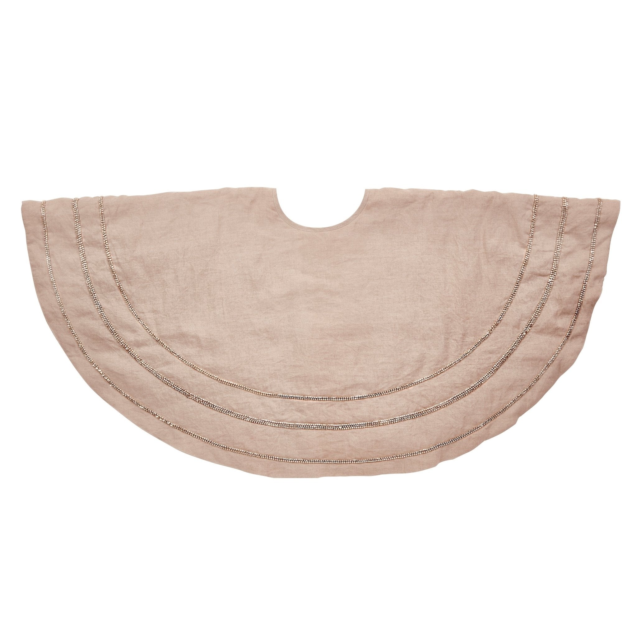 Handmade Concentric Nailhead Circles Linen Christmas Tree Skirt Natural 60"