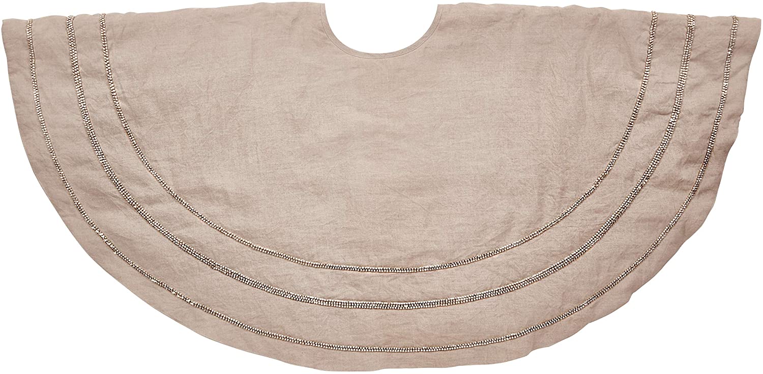 Handmade Concentric Nailhead Circles Linen Christmas Tree Skirt Natural 60"