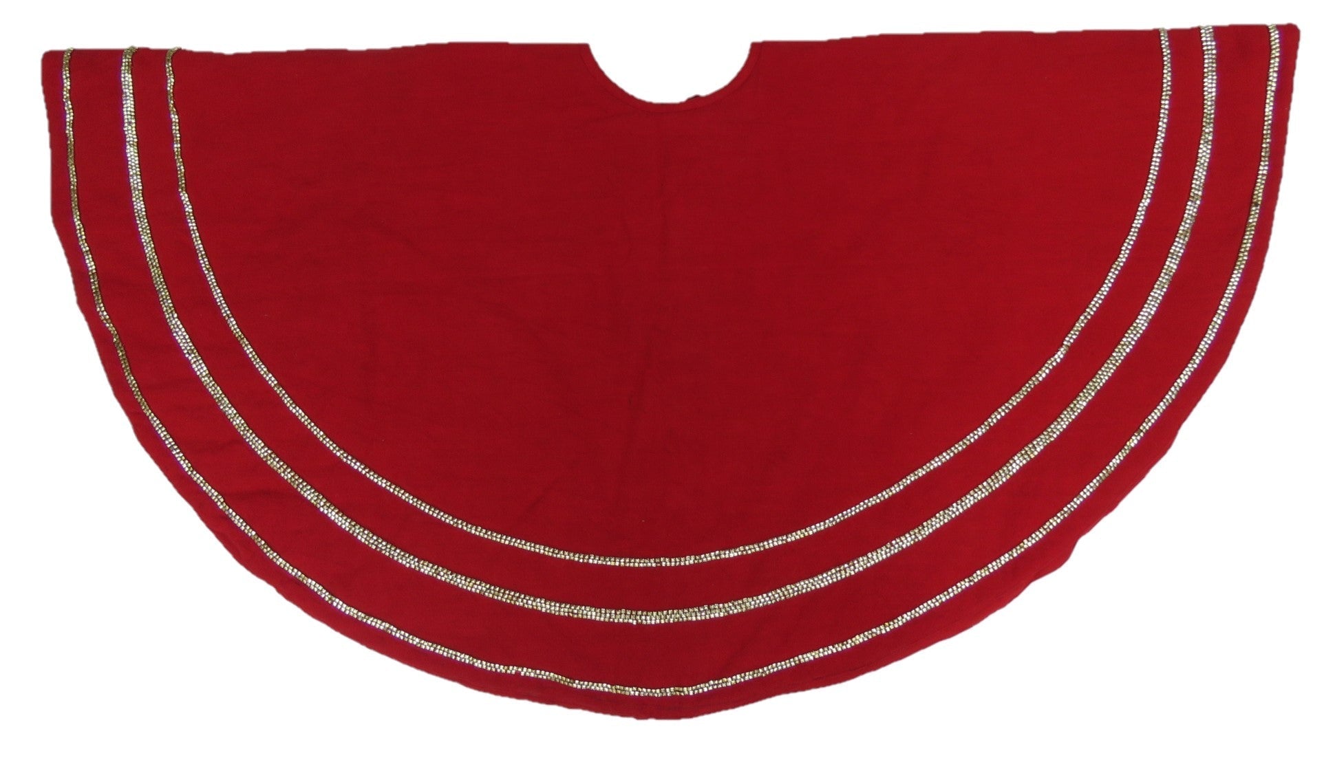 Handmade Concentric Nailhead Circles Red Linen Christmas Tree Skirt 60"