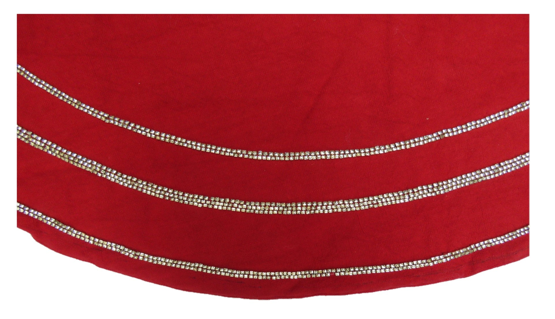 Handmade Concentric Nailhead Circles Red Linen Christmas Tree Skirt 60"