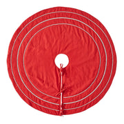 Handmade Concentric Nailhead Circles Red Linen Christmas Tree Skirt 60"
