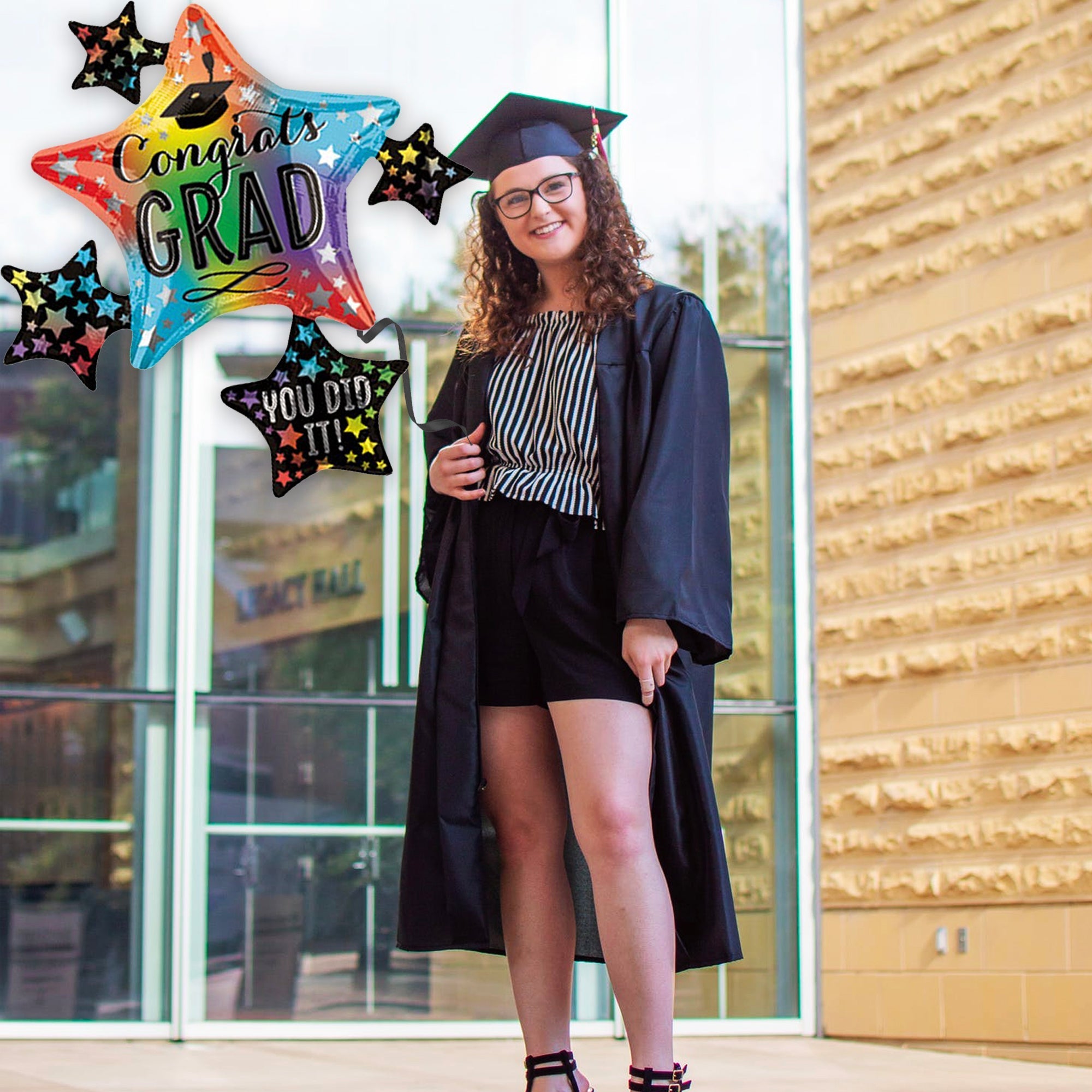 Congrats Grad Rainbow Star Balloon – 35" Mylar | Ellie’s Party Supply