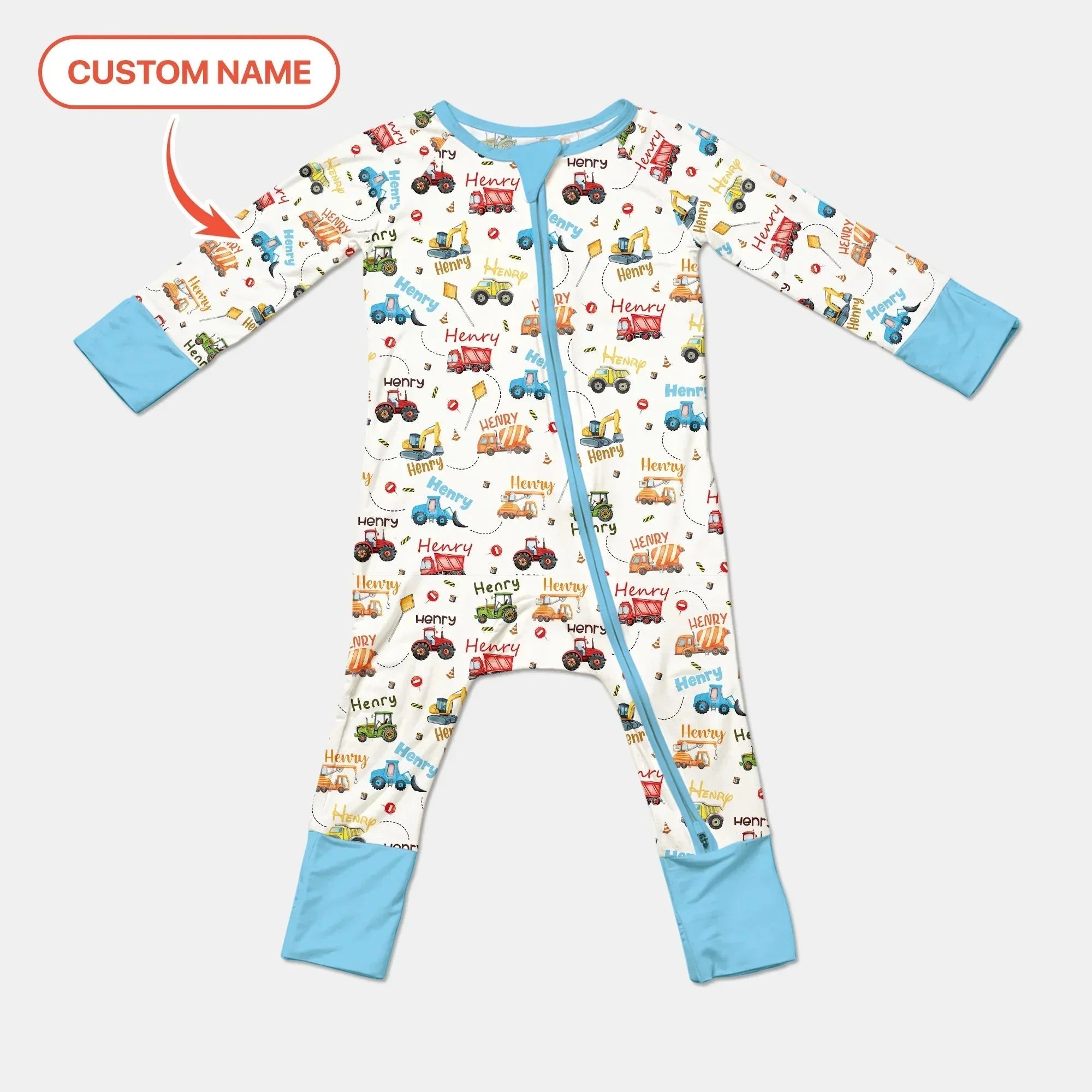 Construction Vehicles Custom Name Bamboo Convertible Zippy