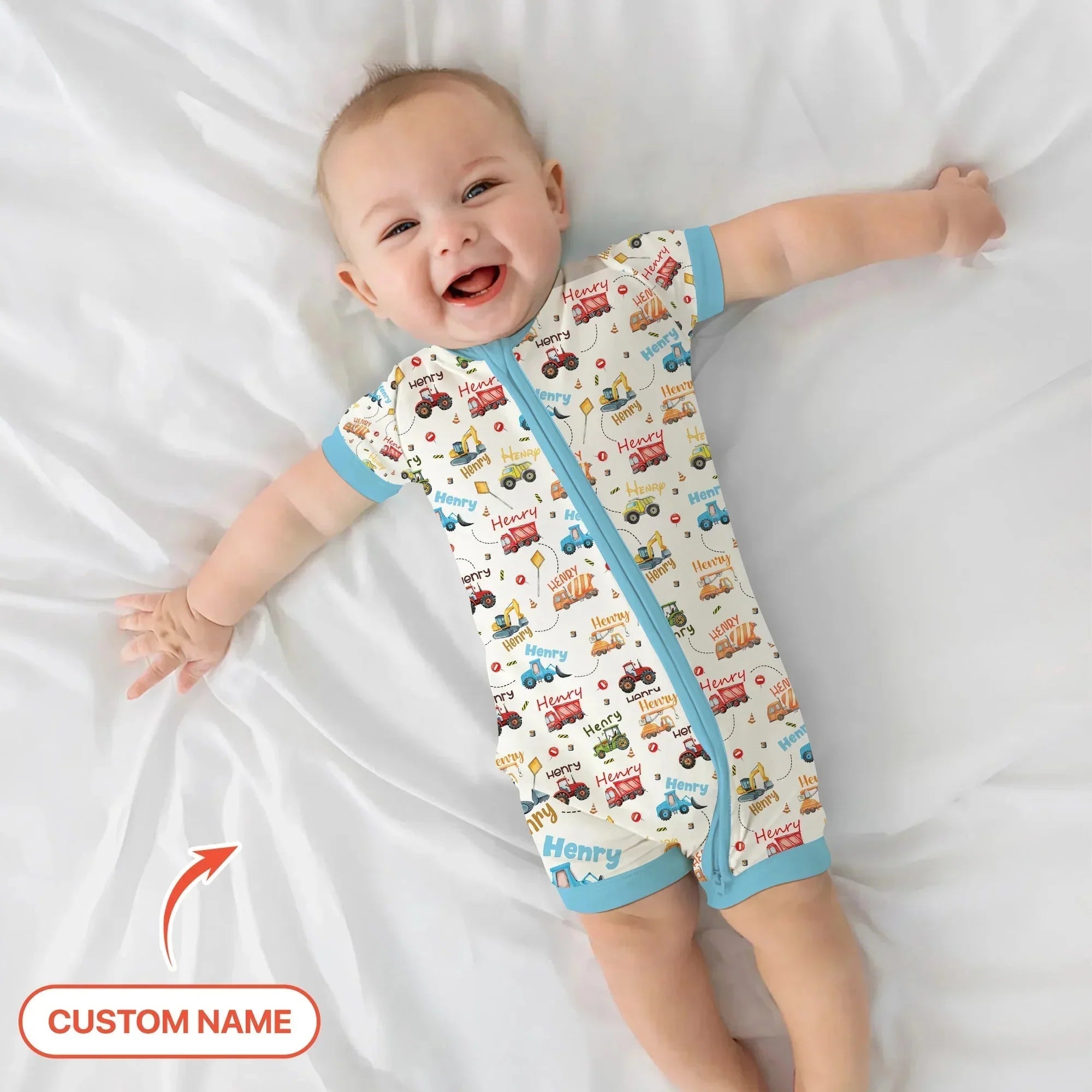 Construction Vehicles Custom Name Bamboo Shorty Zippy