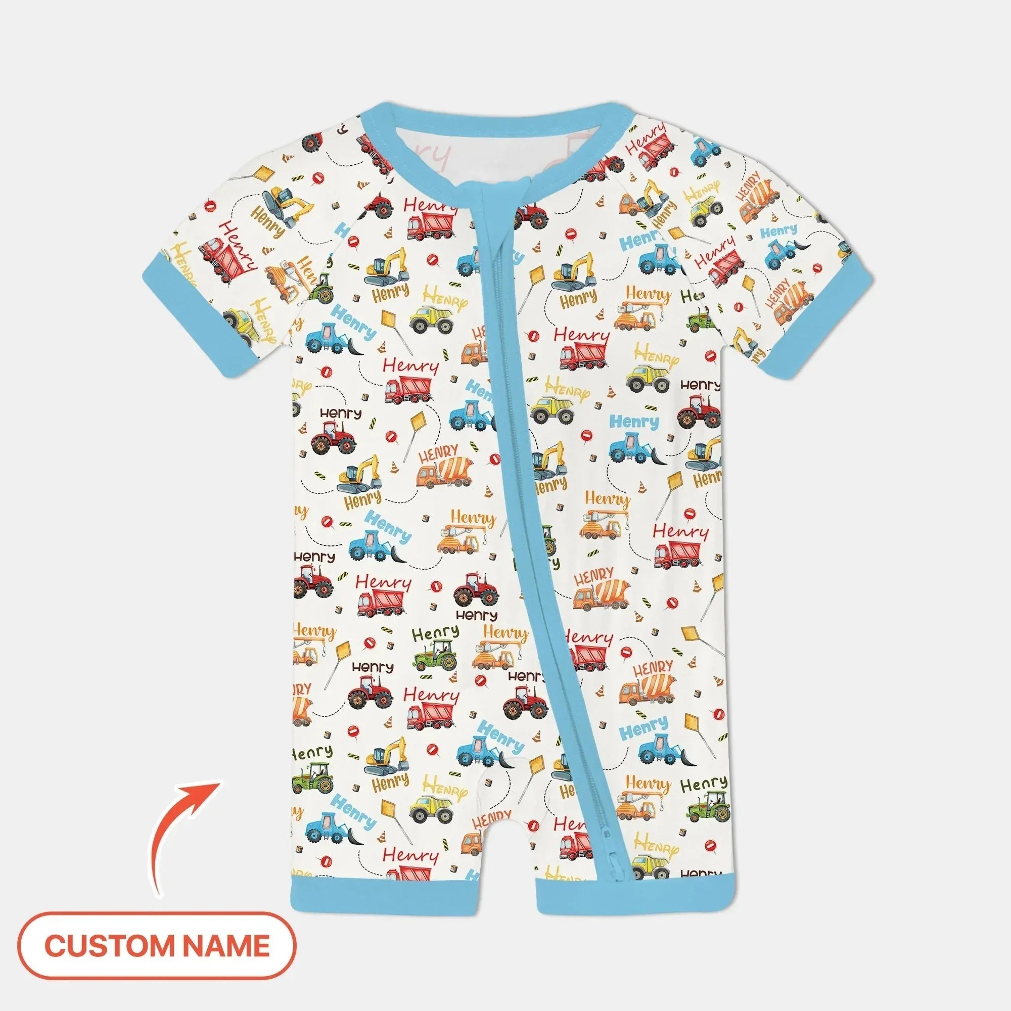 Construction Vehicles Custom Name Bamboo Shorty Zippy