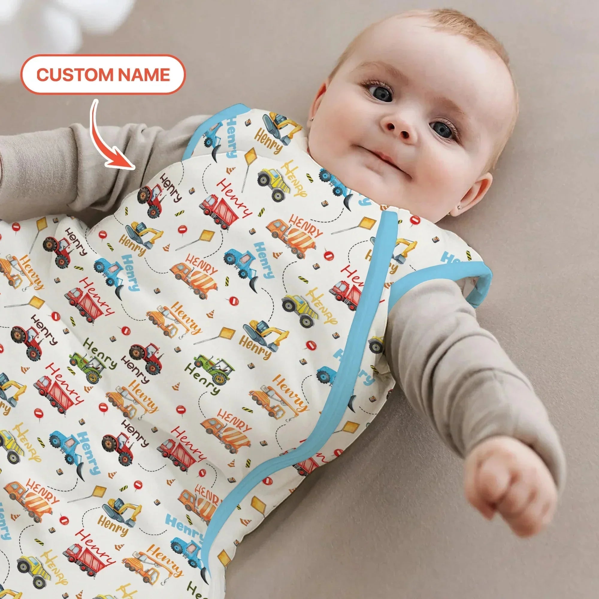 Construction Vehicles Custom Name Bamboo Sleep Bag