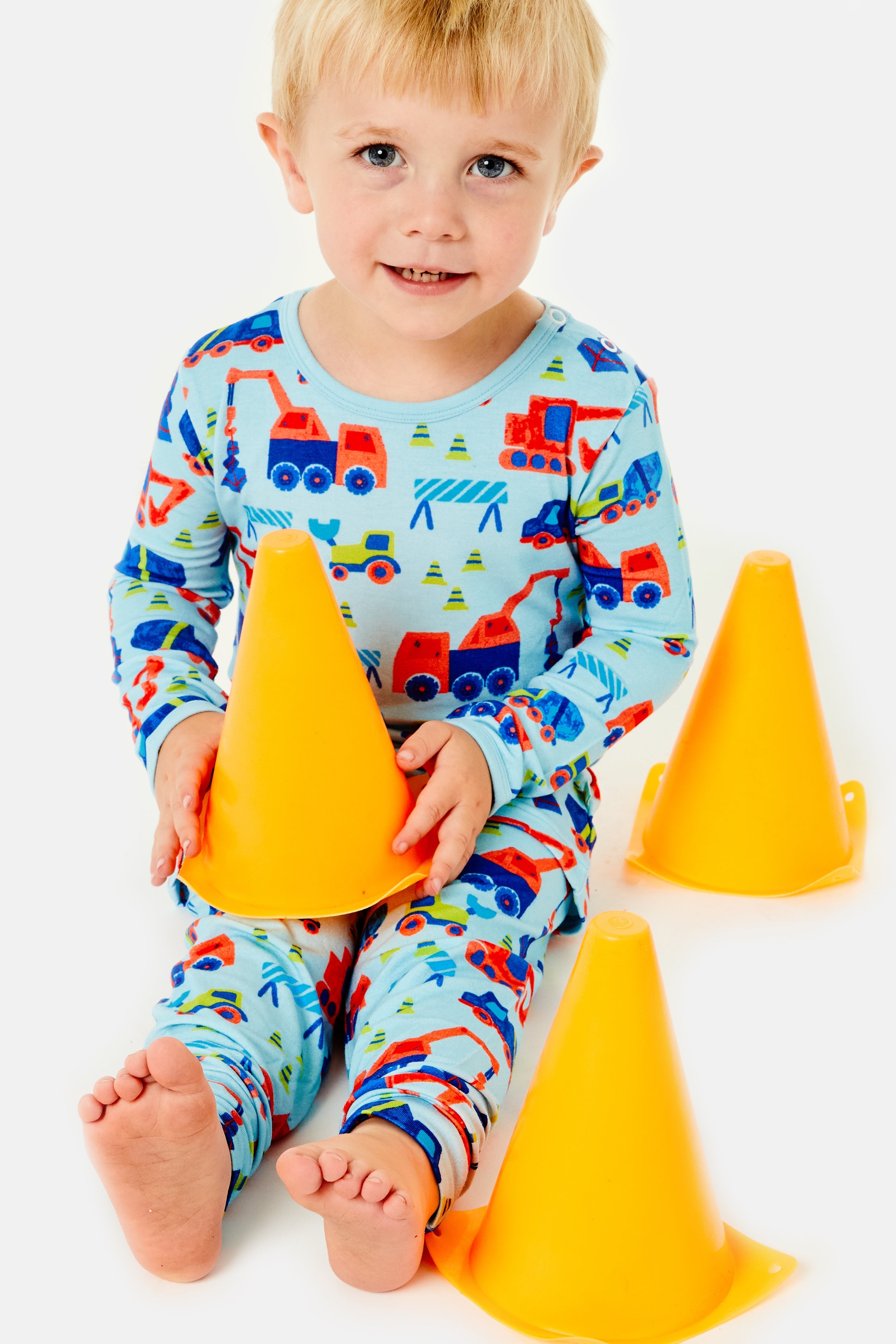 Long Sleeve Pajama Set - Construction Blue