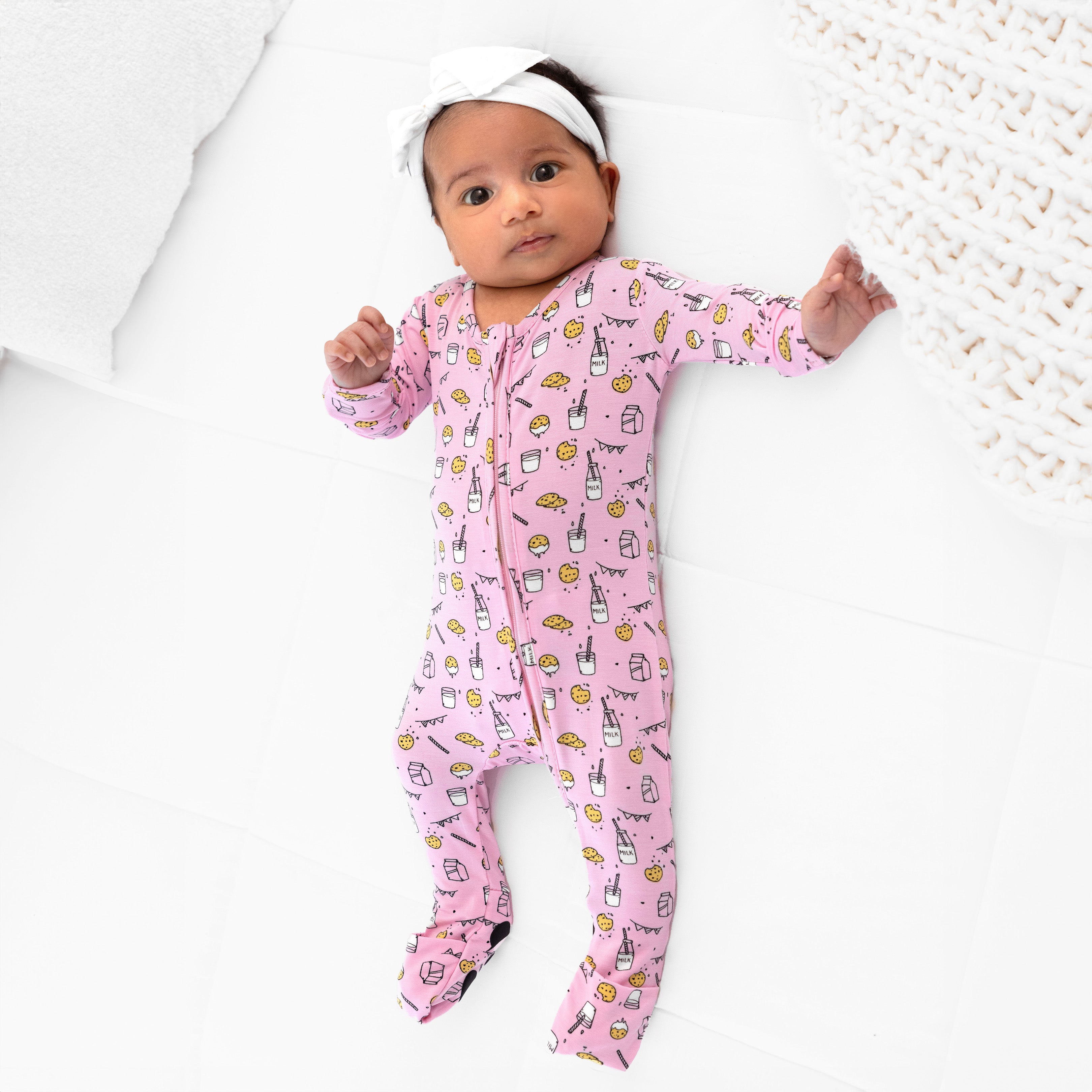 Milk And Cookies Pink Bamboo Convertible Footie