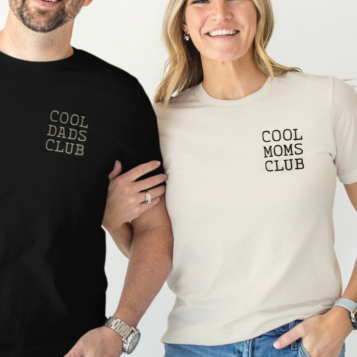 Cool Moms Club & Cool Dads Club Embroidered Cotton T-shirts