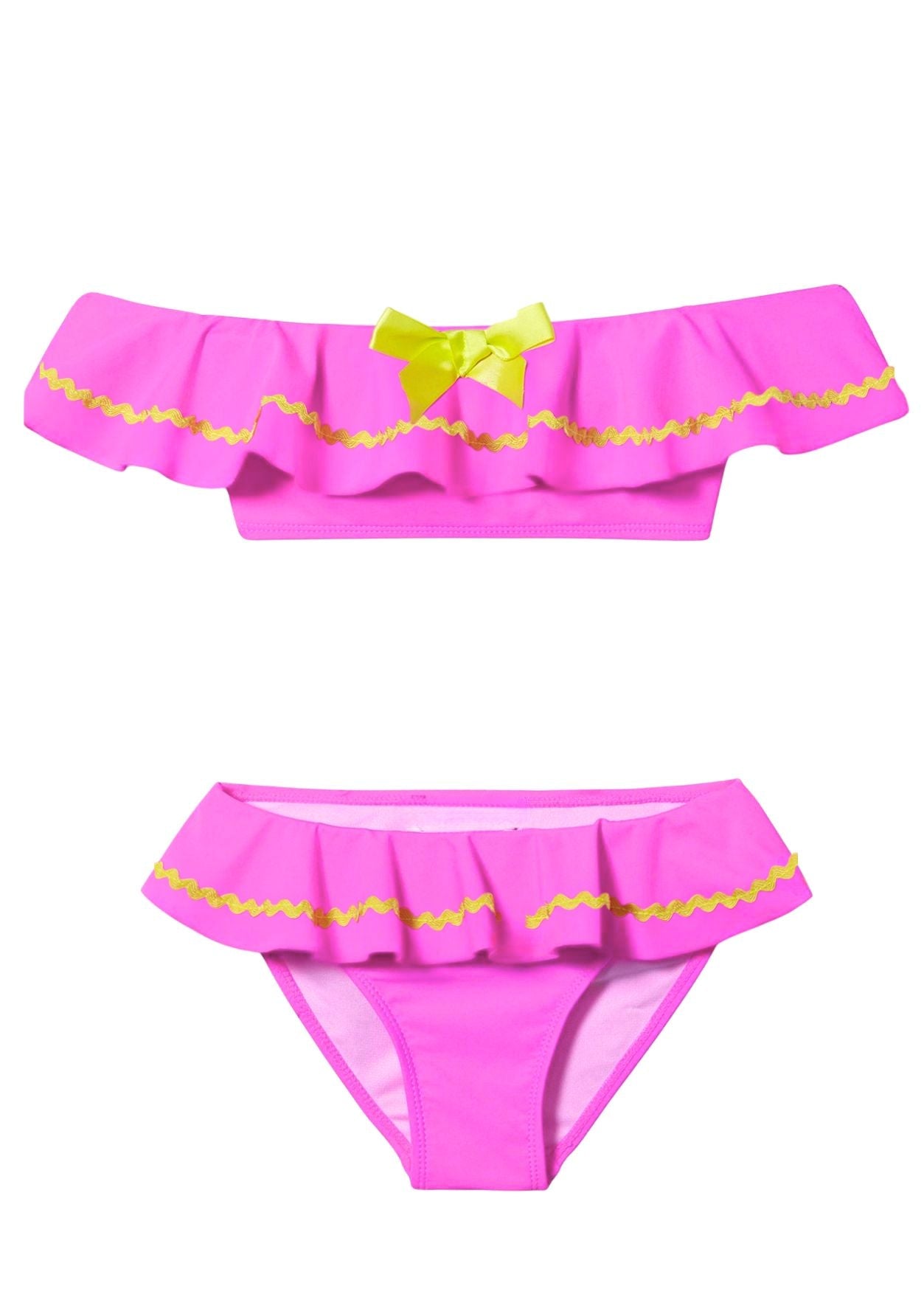 Neon Pink Bikini With Yellow Ric Rac & Bow