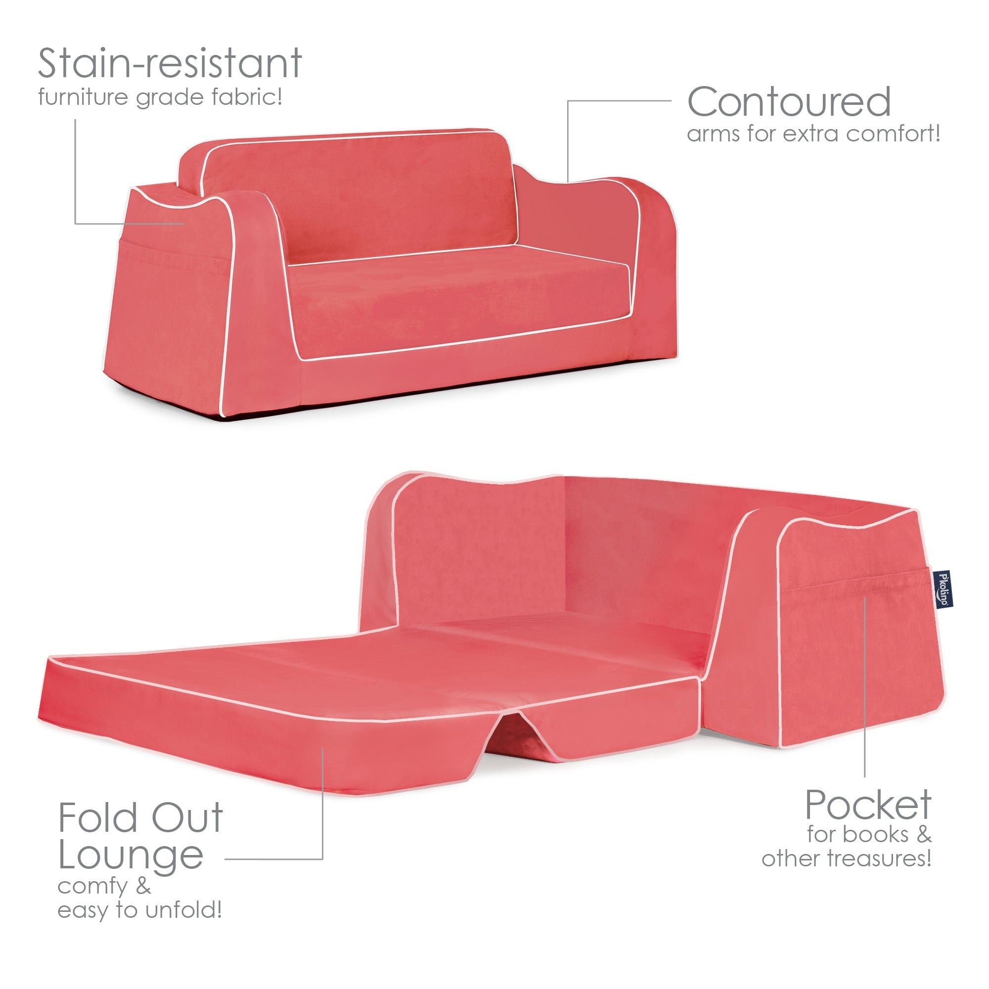 Little Reader Sofa Lounge - Coral with White Piping