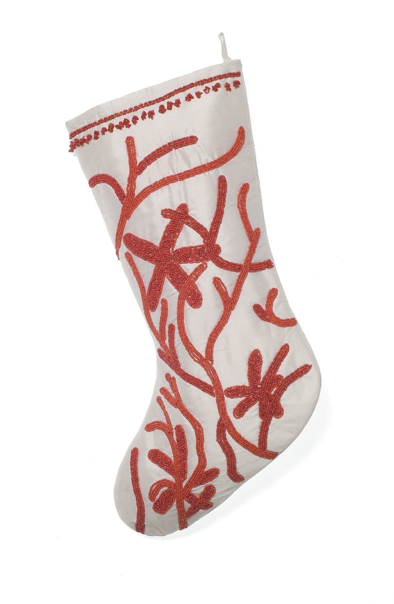 Coral Christmas Stocking Hand Beading