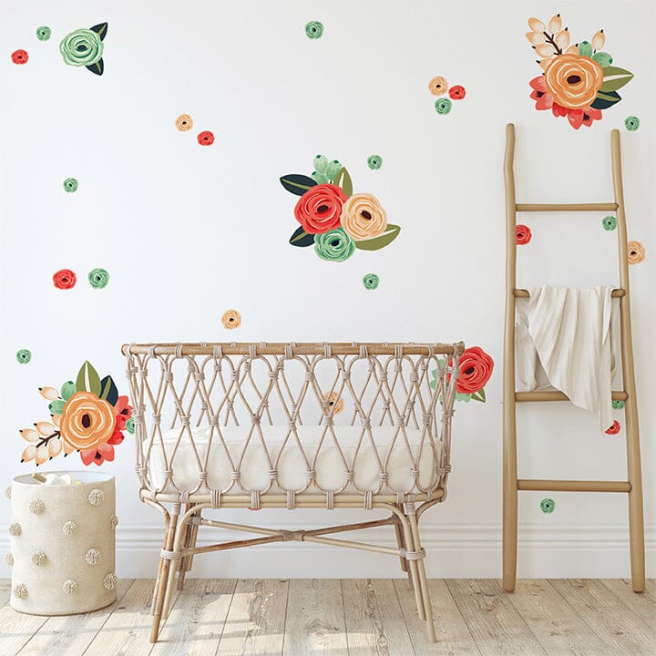 Coral/teal/peach Graphic Flower Wall Decals