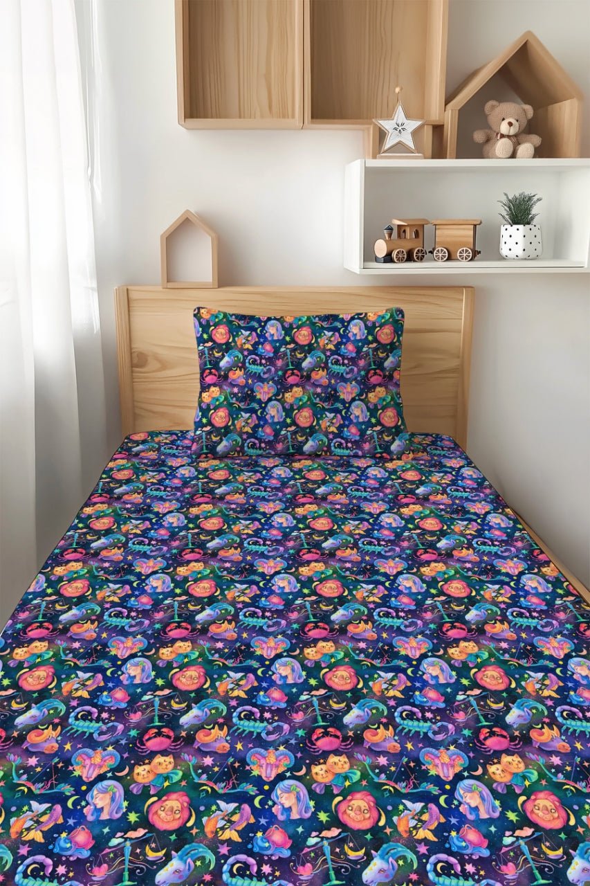 Cosmic Cuddles Zodiac Twin Fitted Sheet And Pillowcase Set