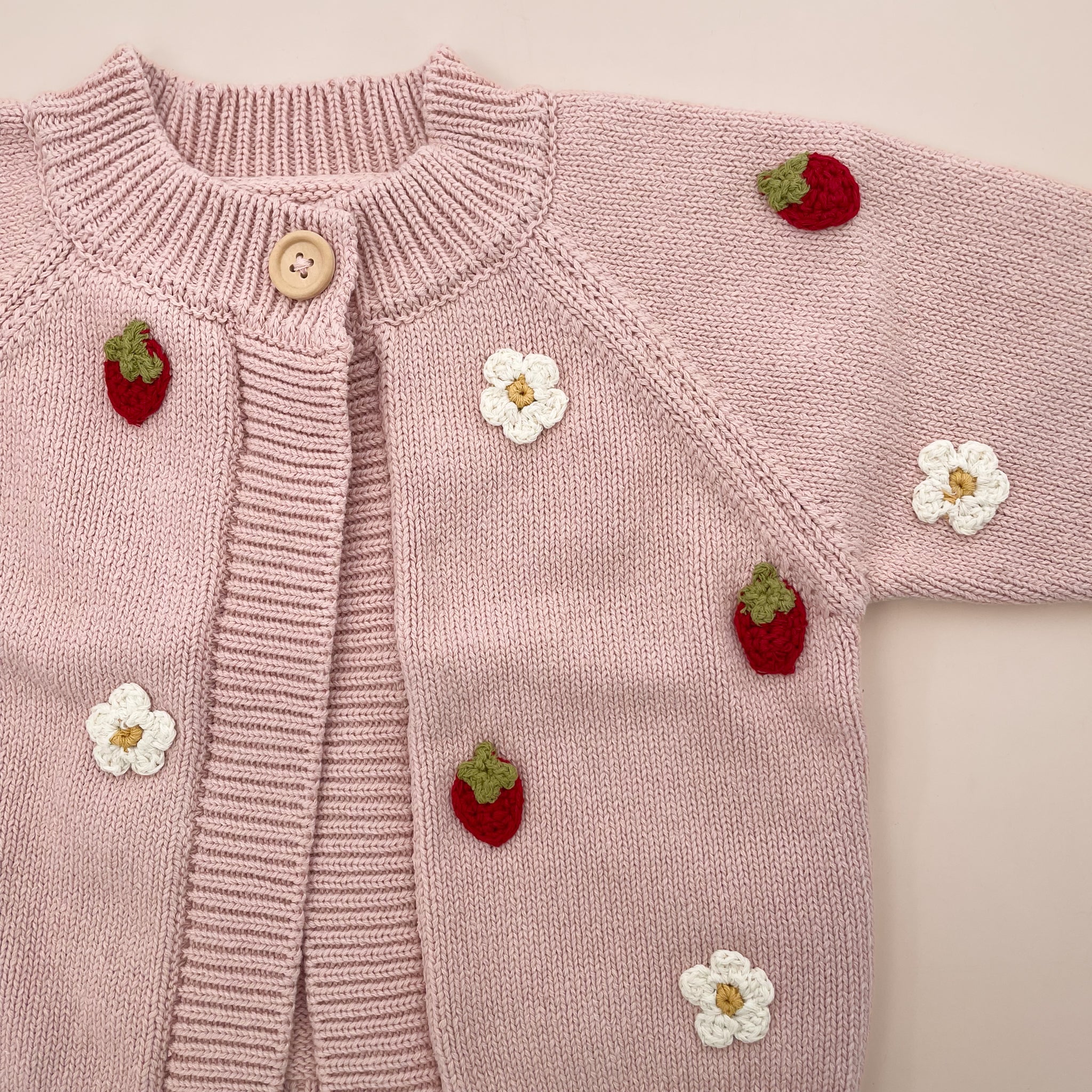 Cotton Strawberry Flower Cardigan, Blush