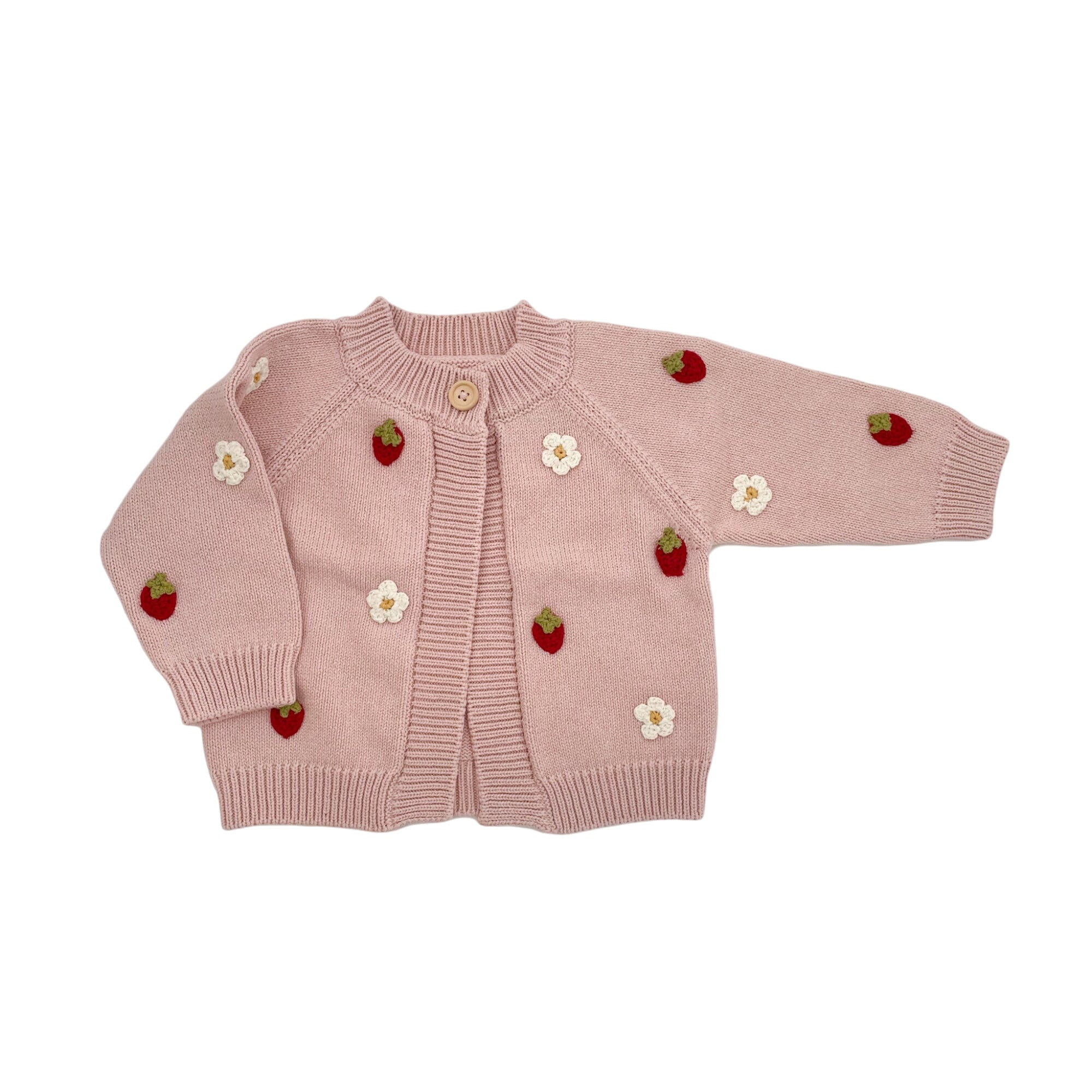 Cotton Strawberry Flower Cardigan, Blush