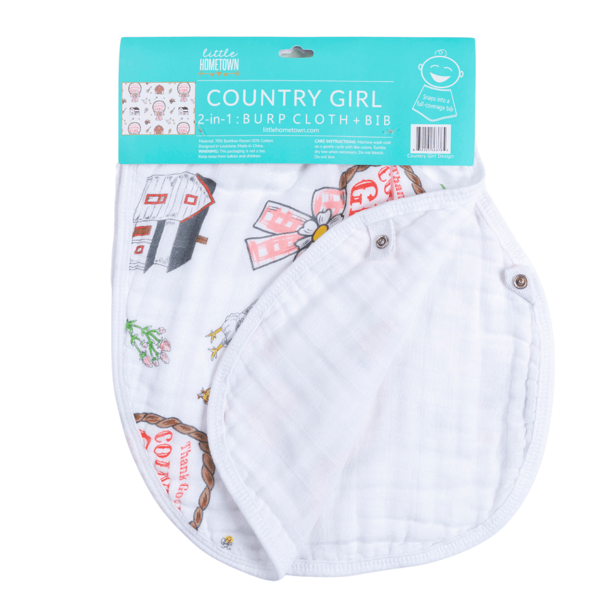 Country Girl Baby Giftset:  Baby Swaddle Blanket And Burp/bib Combo