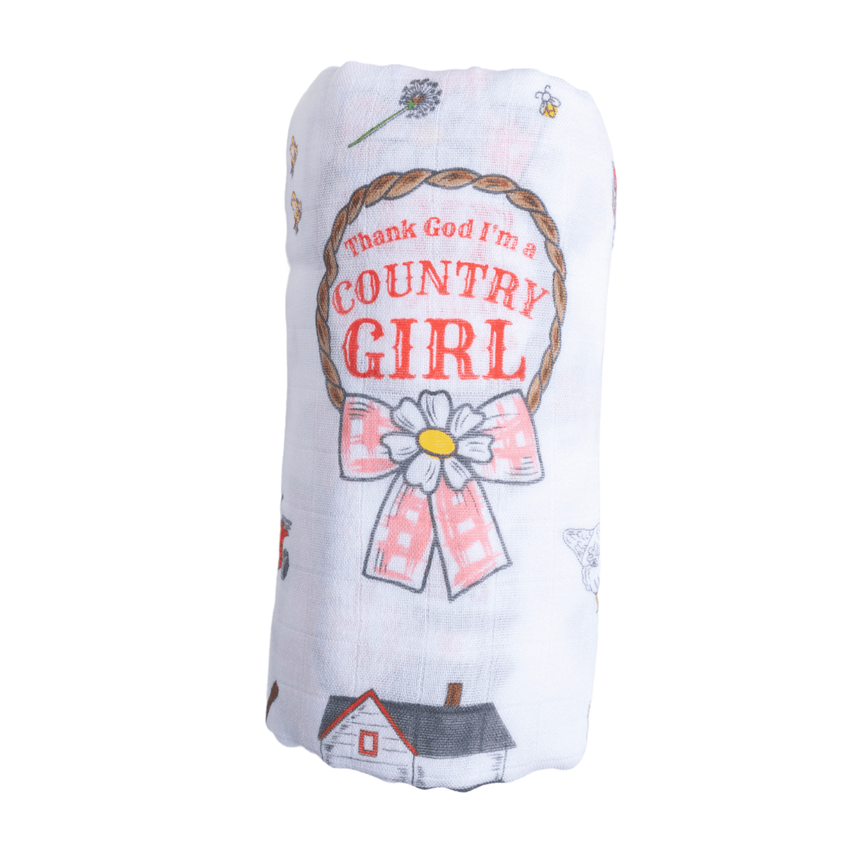Country Girl Baby Giftset:  Baby Swaddle Blanket And Burp/bib Combo