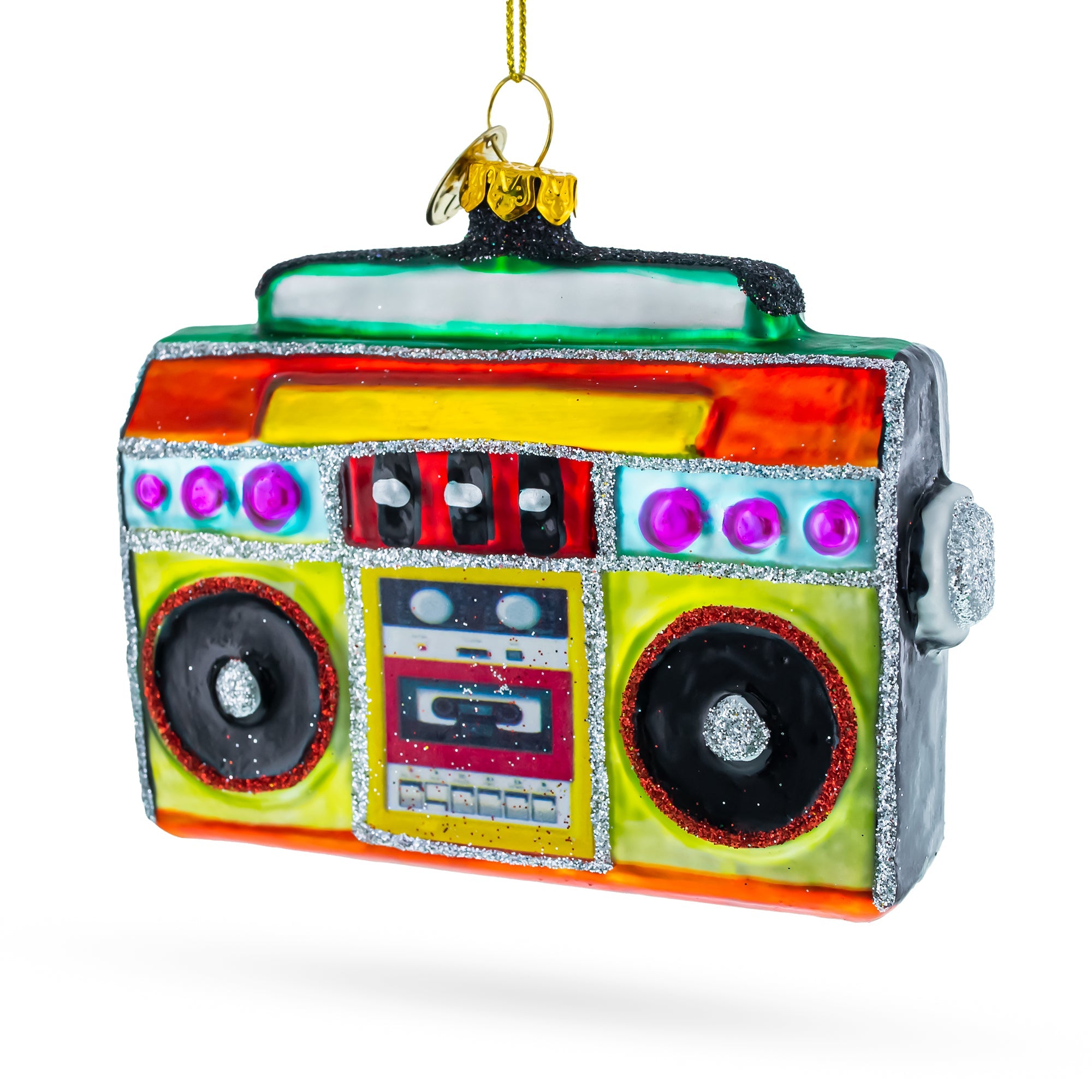 Vintage-inspired Cassette Player Boombox  - Blown Glass Christmas Ornament