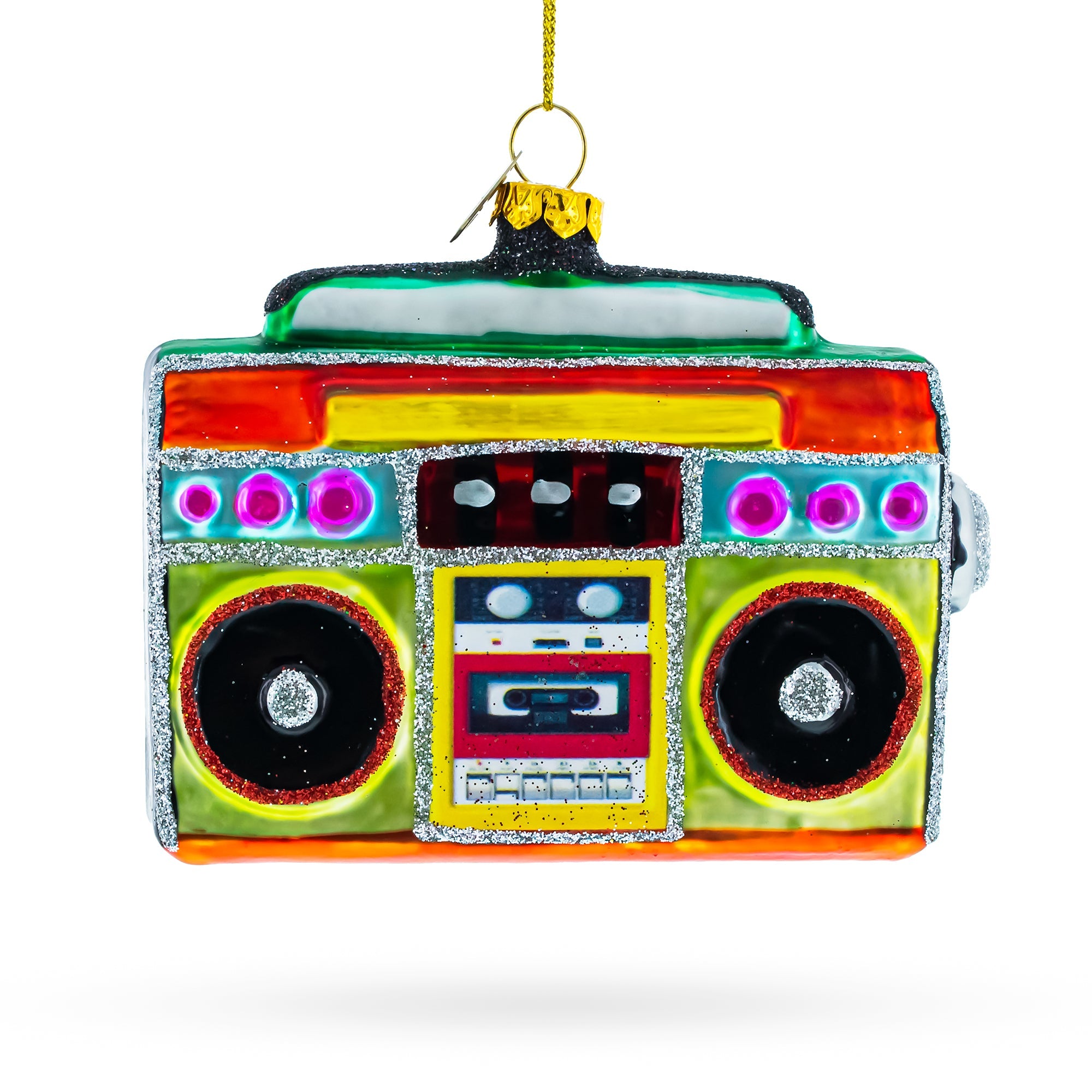 Vintage-inspired Cassette Player Boombox  - Blown Glass Christmas Ornament