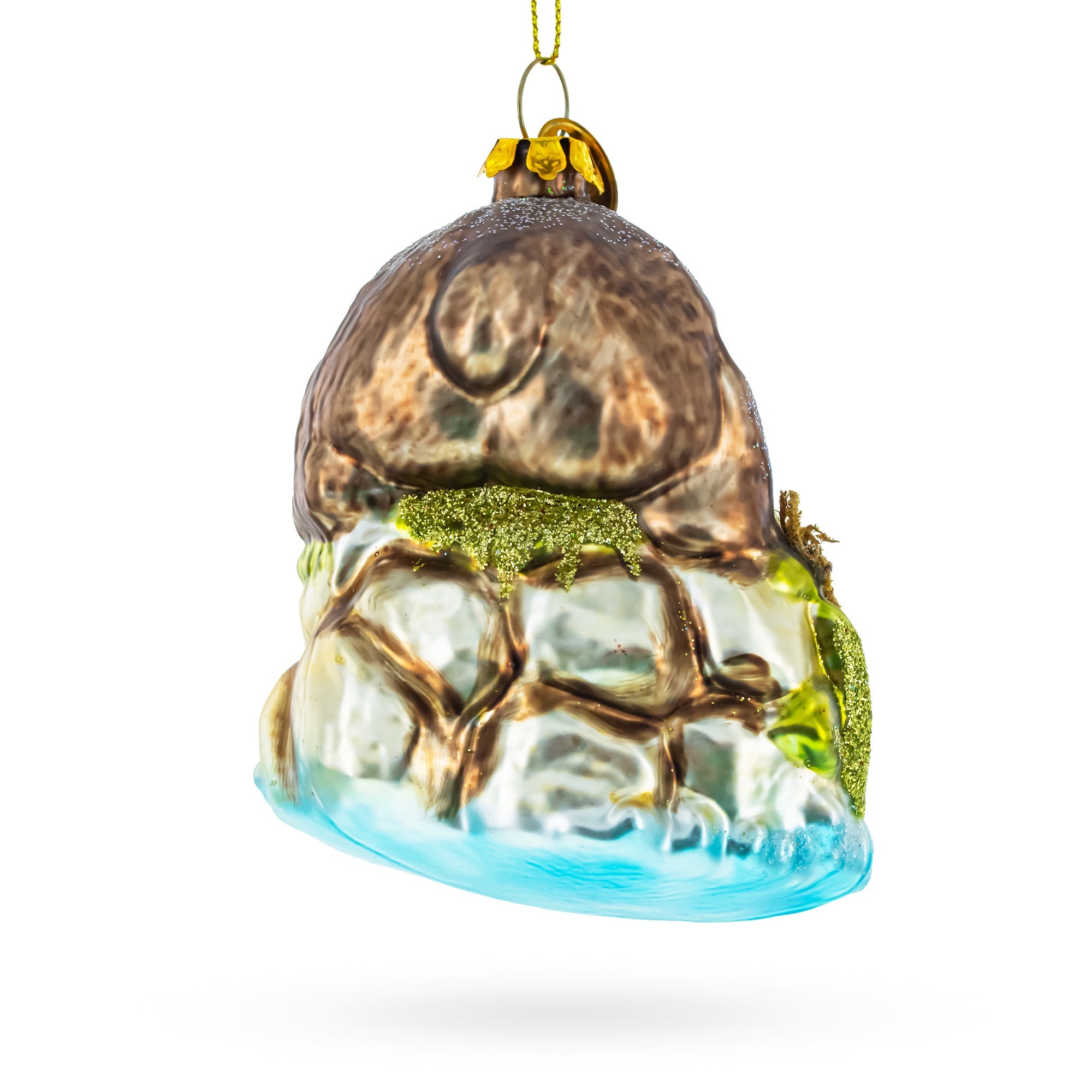 Wild Bear Catching Salmon - Blown Glass Christmas Ornament