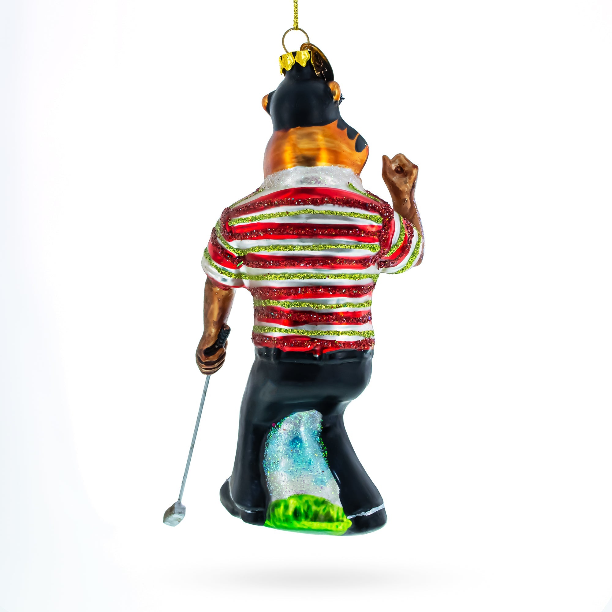 Sporty Tiger Engaged In Golf - Blown Glass Christmas Ornament