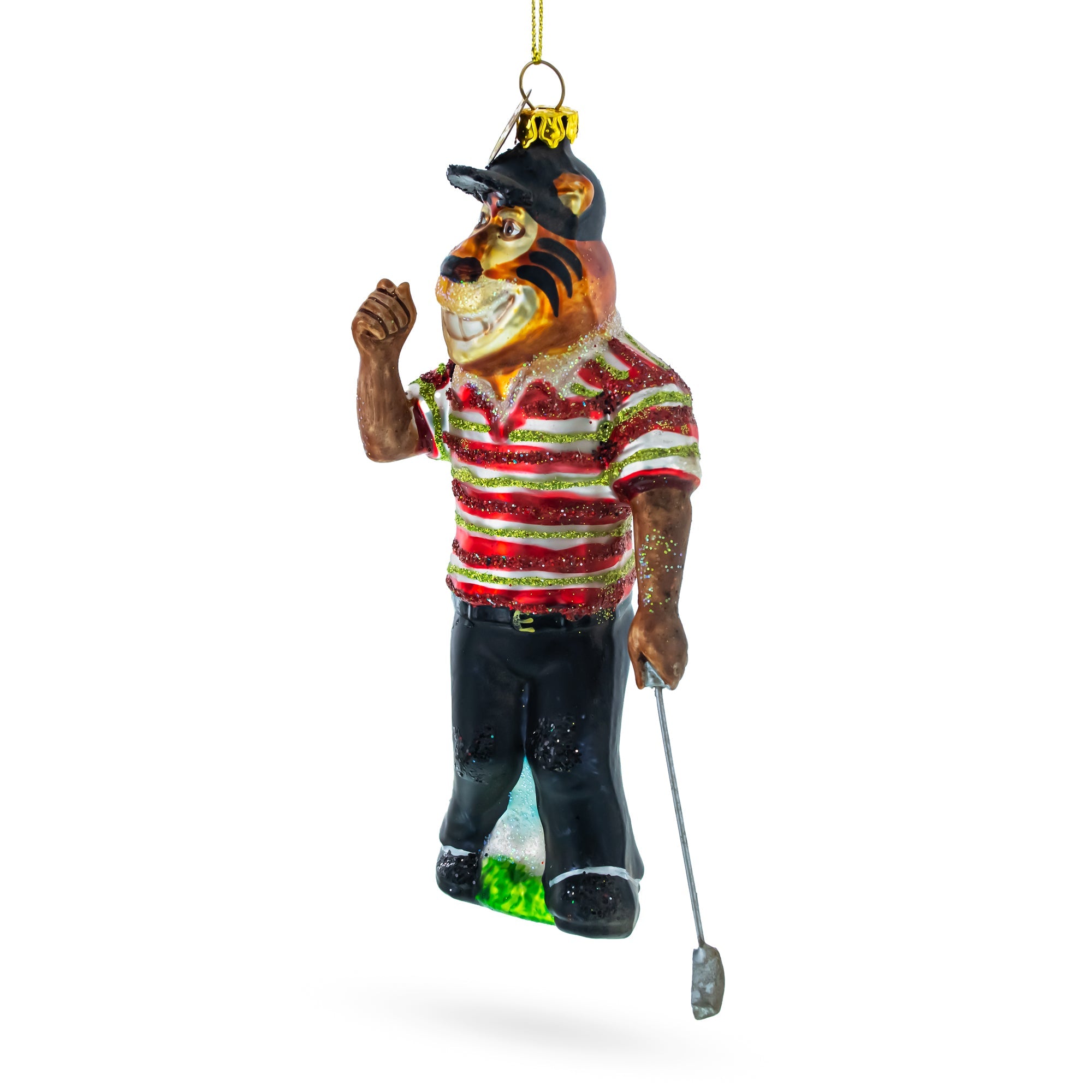 Sporty Tiger Engaged In Golf - Blown Glass Christmas Ornament