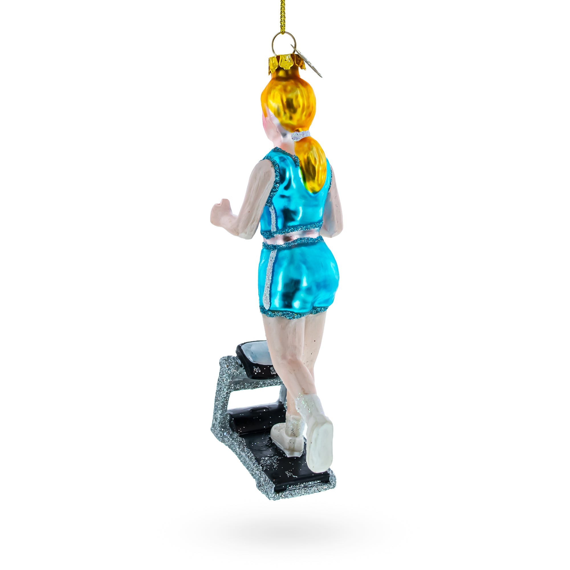 Active Treadmill Runner Fitness Girl - Blown Glass Christmas Ornament