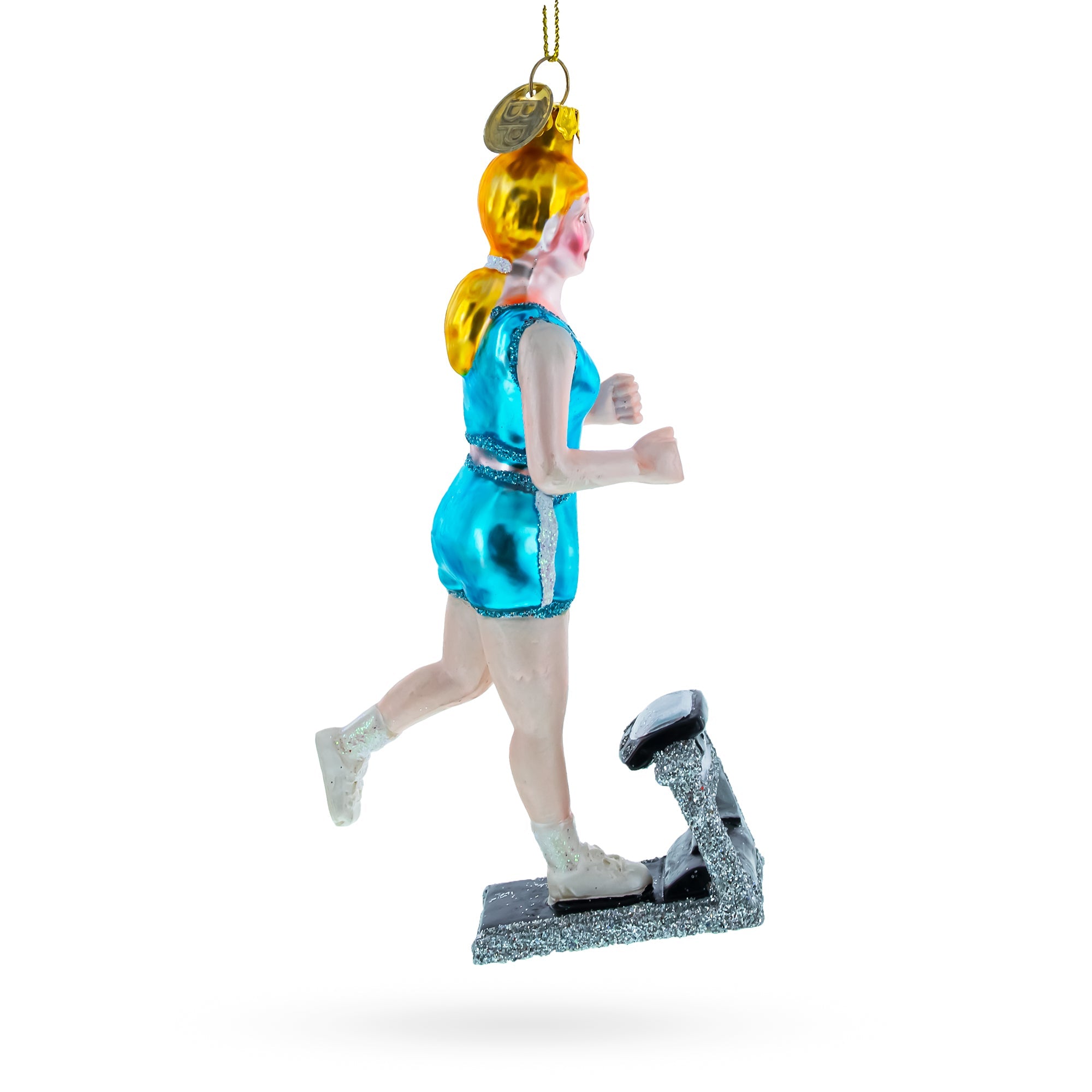 Active Treadmill Runner Fitness Girl - Blown Glass Christmas Ornament