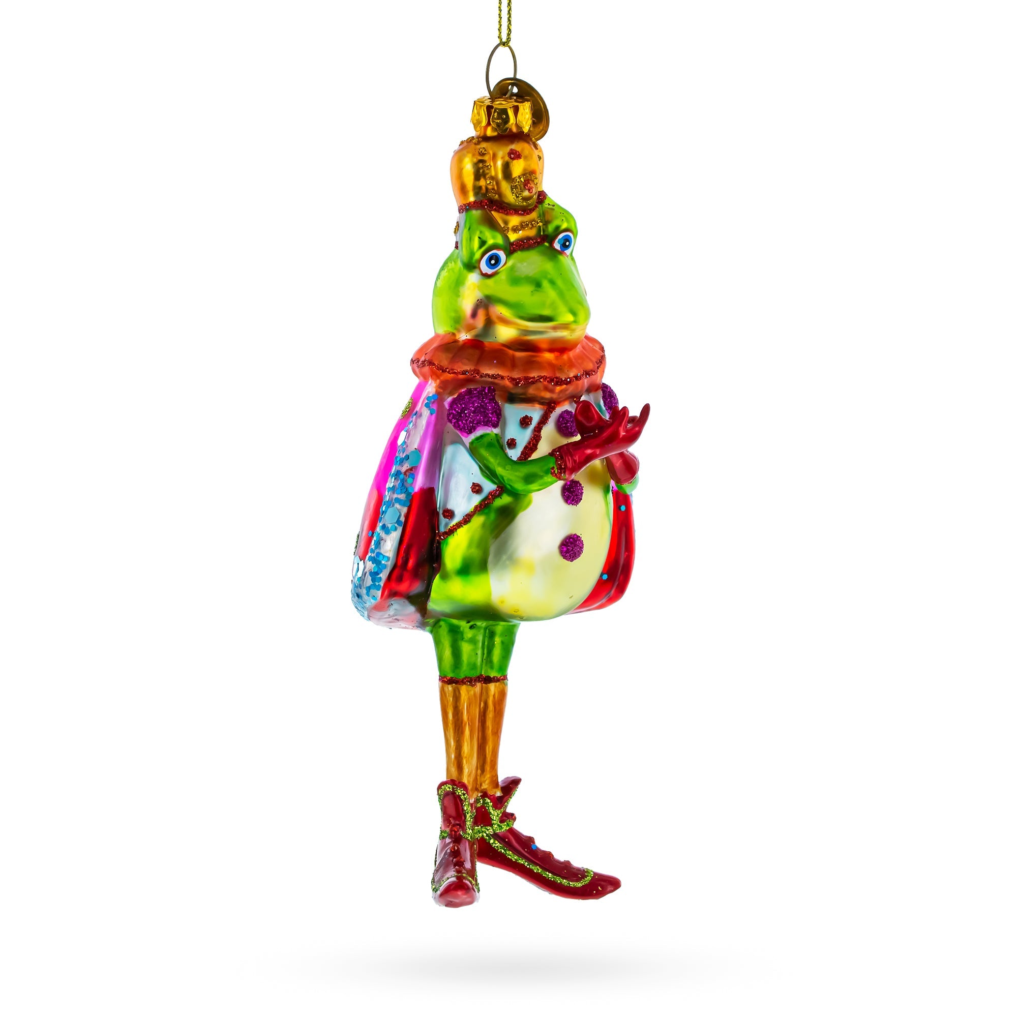 Regal Frog King Donned In Robe - Blown Glass Christmas Ornament