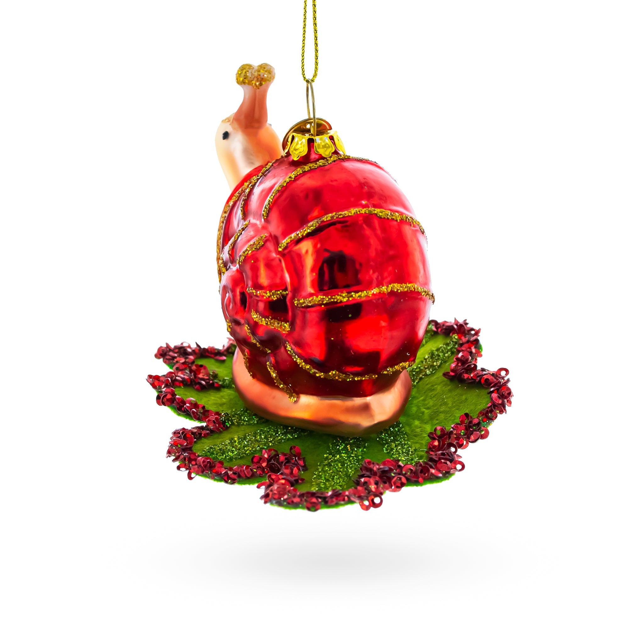 Snail Perched On A Green Leaf - Blown Glass Christmas Ornament