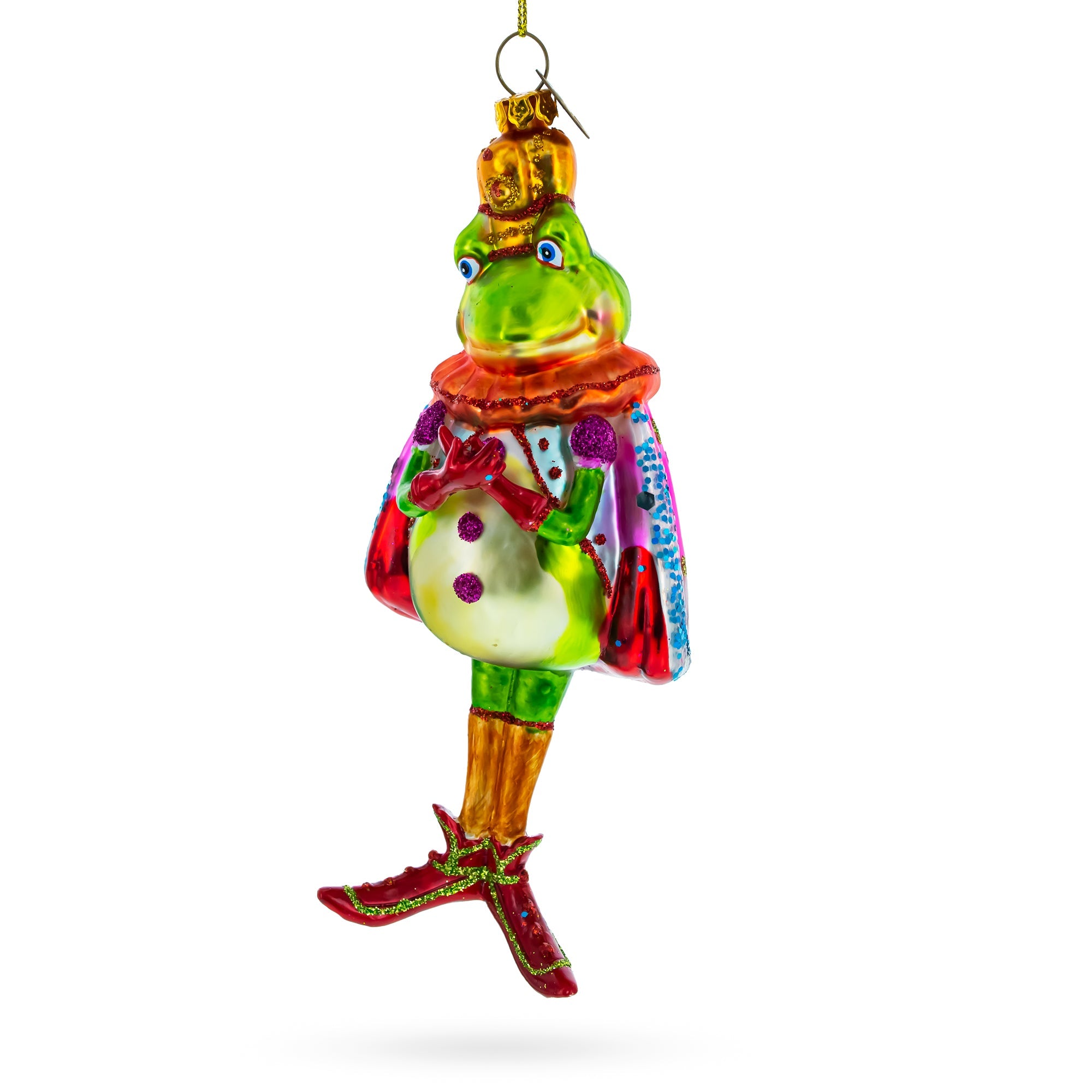 Regal Frog King Donned In Robe - Blown Glass Christmas Ornament