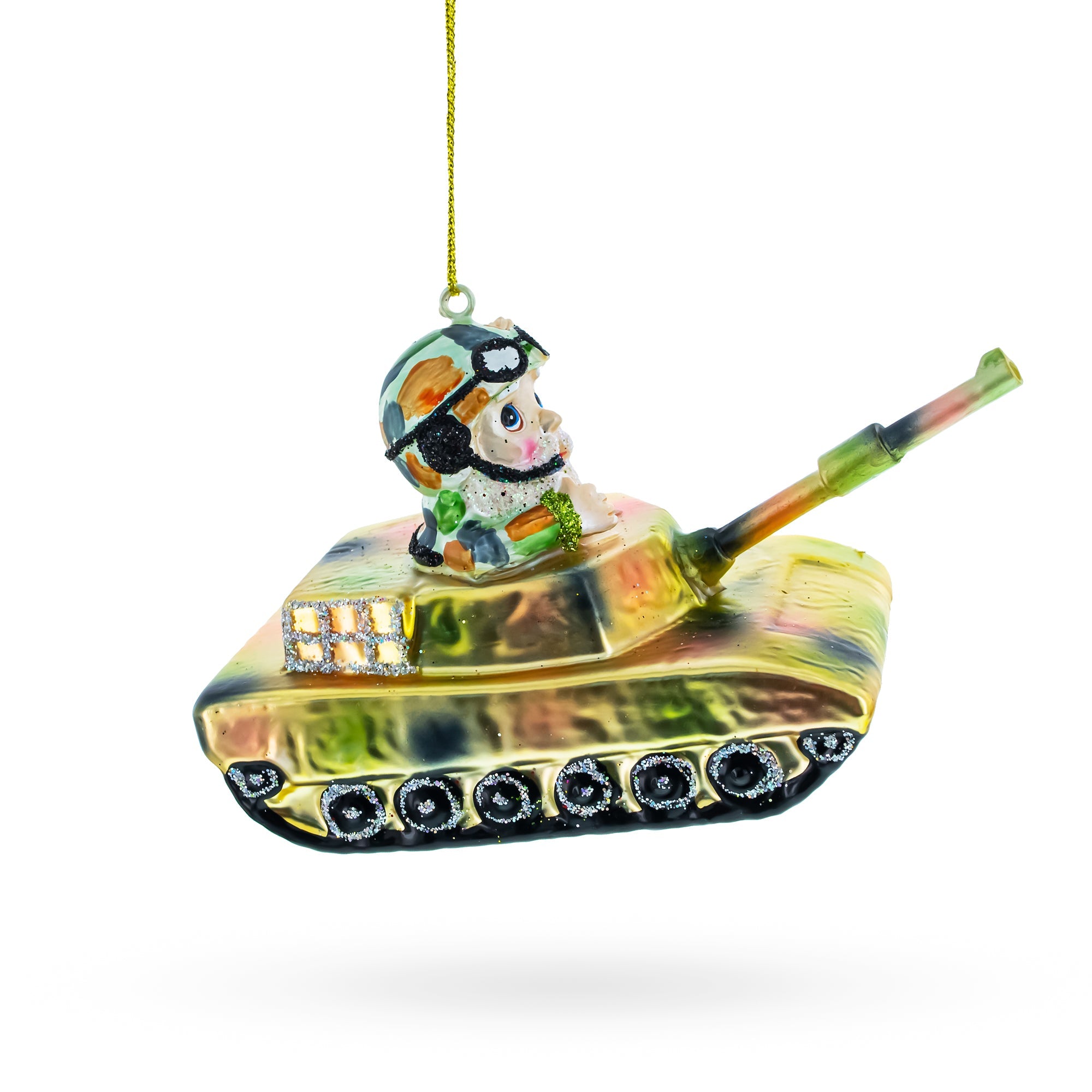 Heroic Santa As Army Tanker - Blown Glass Christmas Ornament