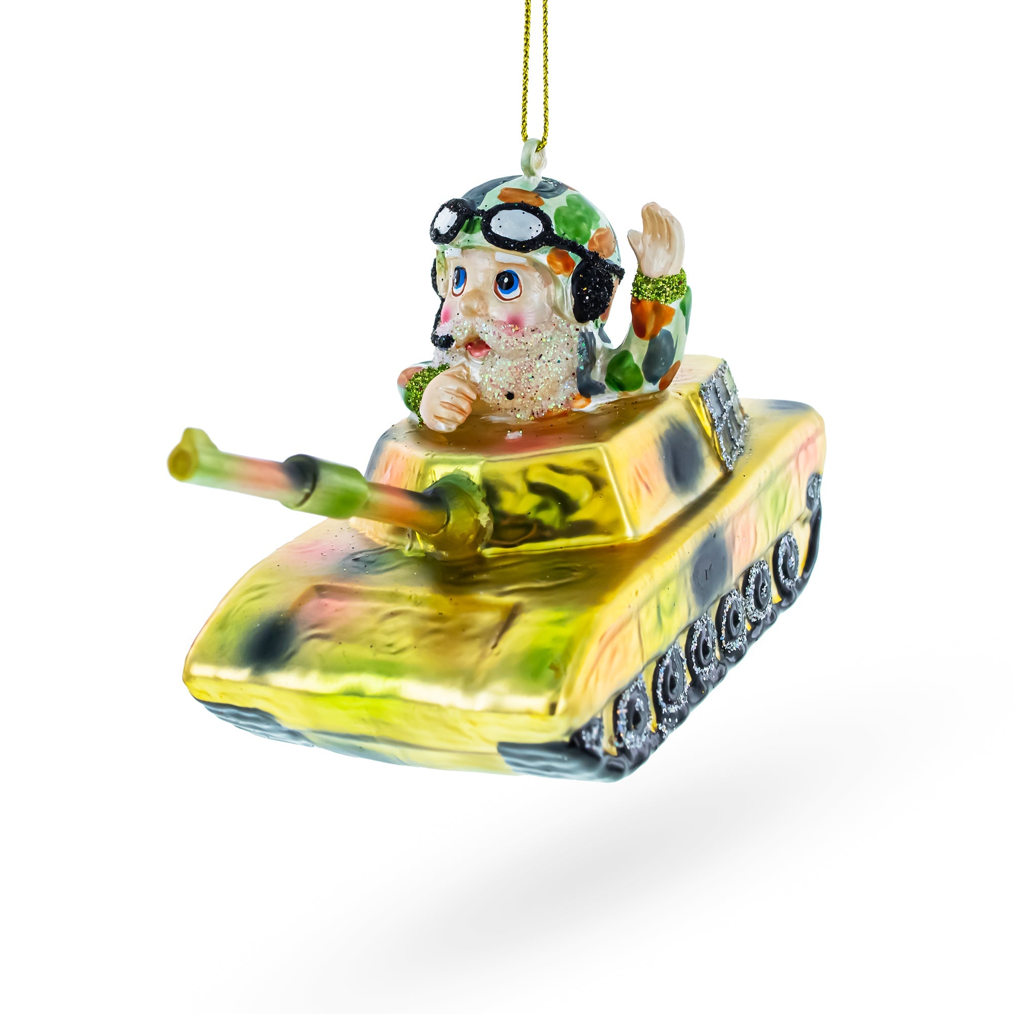 Heroic Santa As Army Tanker - Blown Glass Christmas Ornament