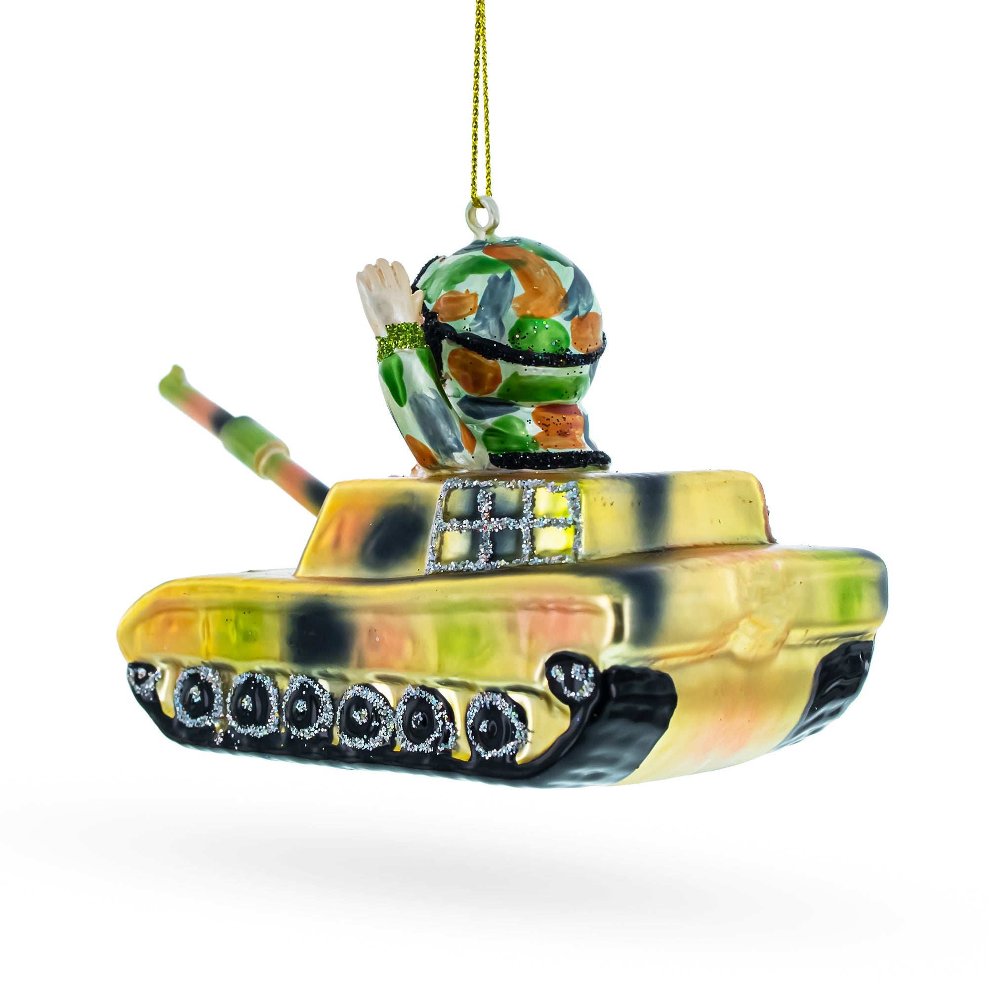 Heroic Santa As Army Tanker - Blown Glass Christmas Ornament