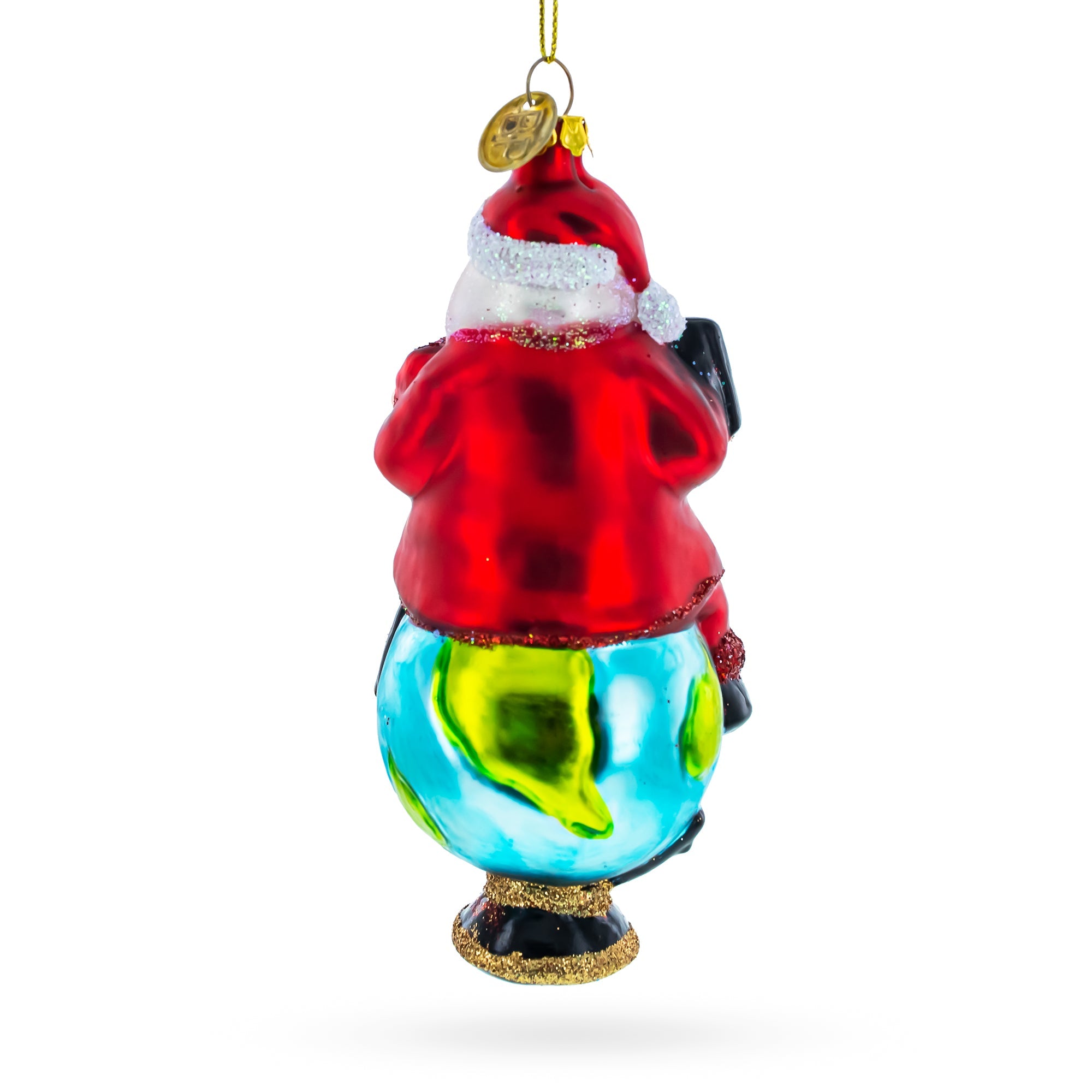 Educational Teacher Santa On World Globe - Blown Glass Christmas Ornament