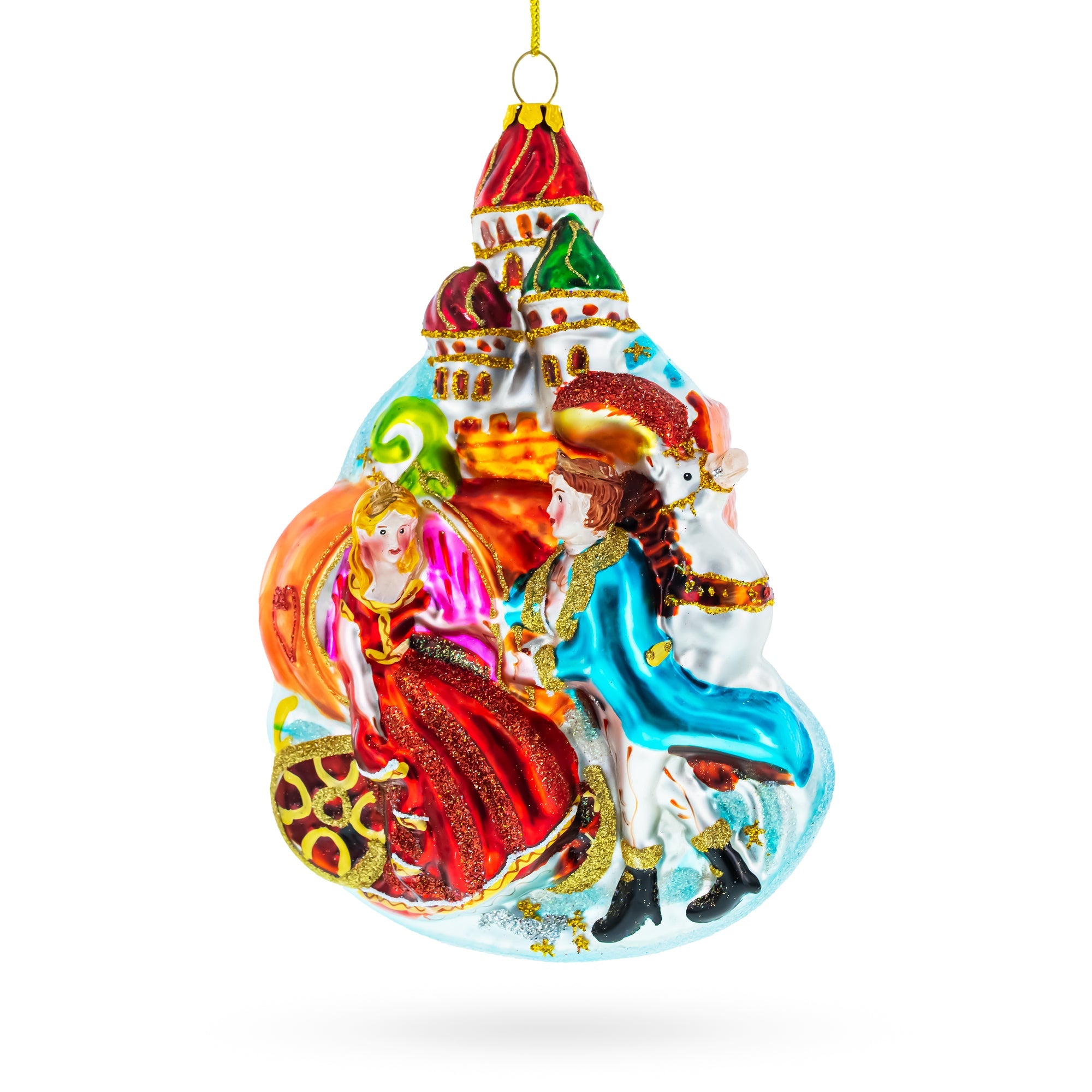 Enchanting Cinderella And Prince - Blown Glass Christmas Ornament