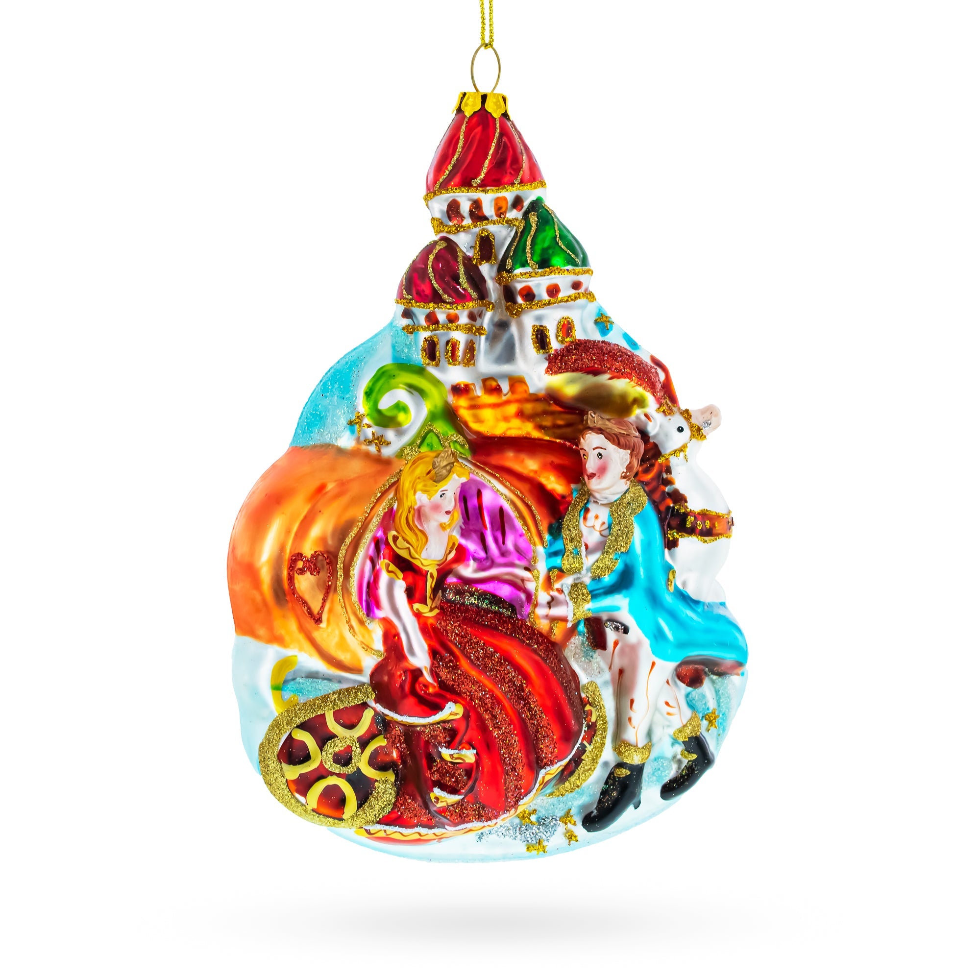 Enchanting Cinderella And Prince - Blown Glass Christmas Ornament