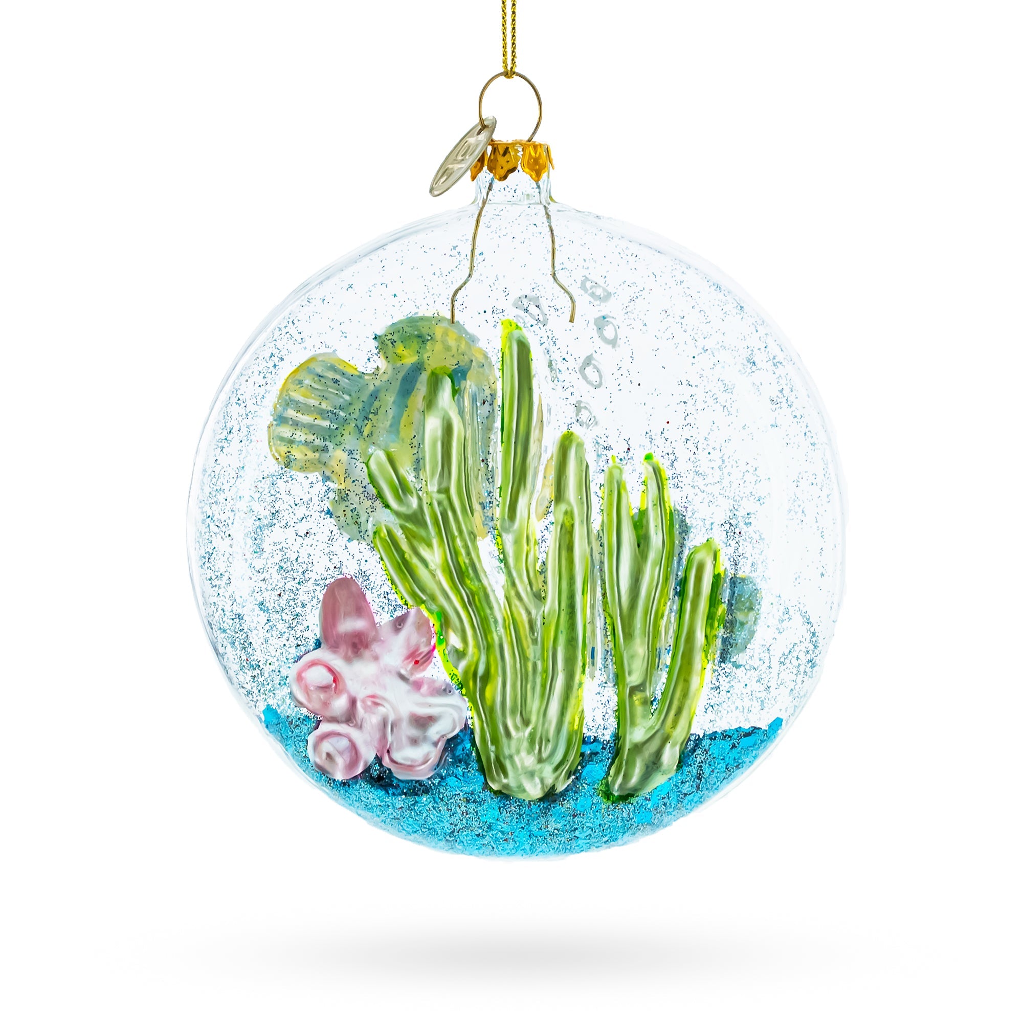 Yellow Fishes Inside Fish Tank - Blown Glass Christmas Ornament