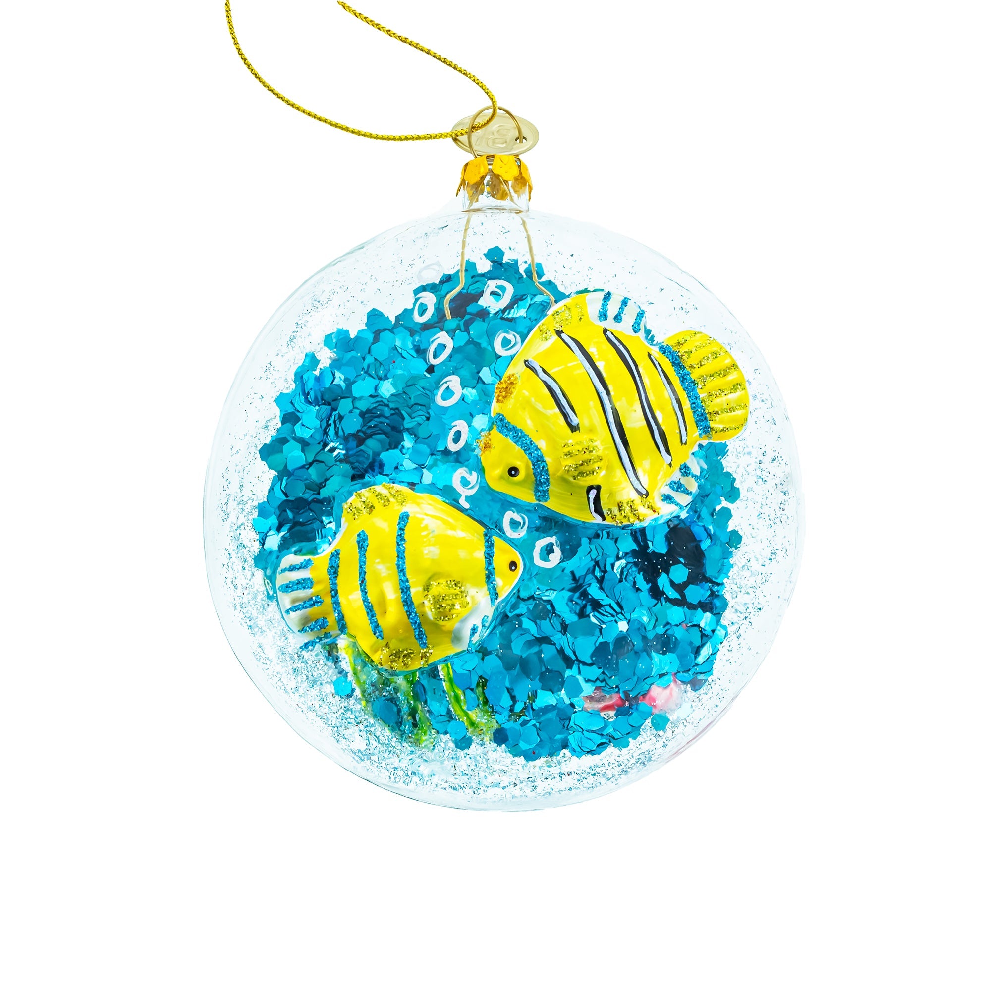 Yellow Fishes Inside Fish Tank - Blown Glass Christmas Ornament