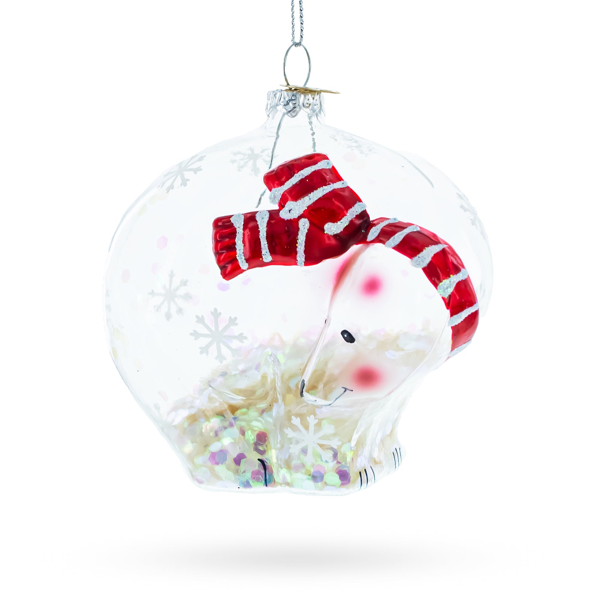 Translucent Clear Polar Bear - Blown Glass Christmas Ornament