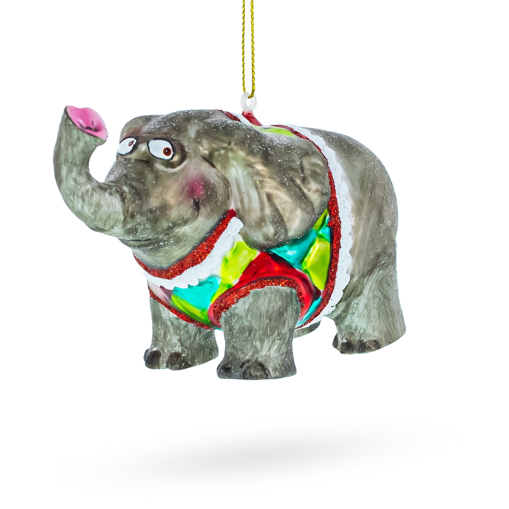 Show-stopping Circus Elephant Trumpeting - Blown Glass Christmas Ornament