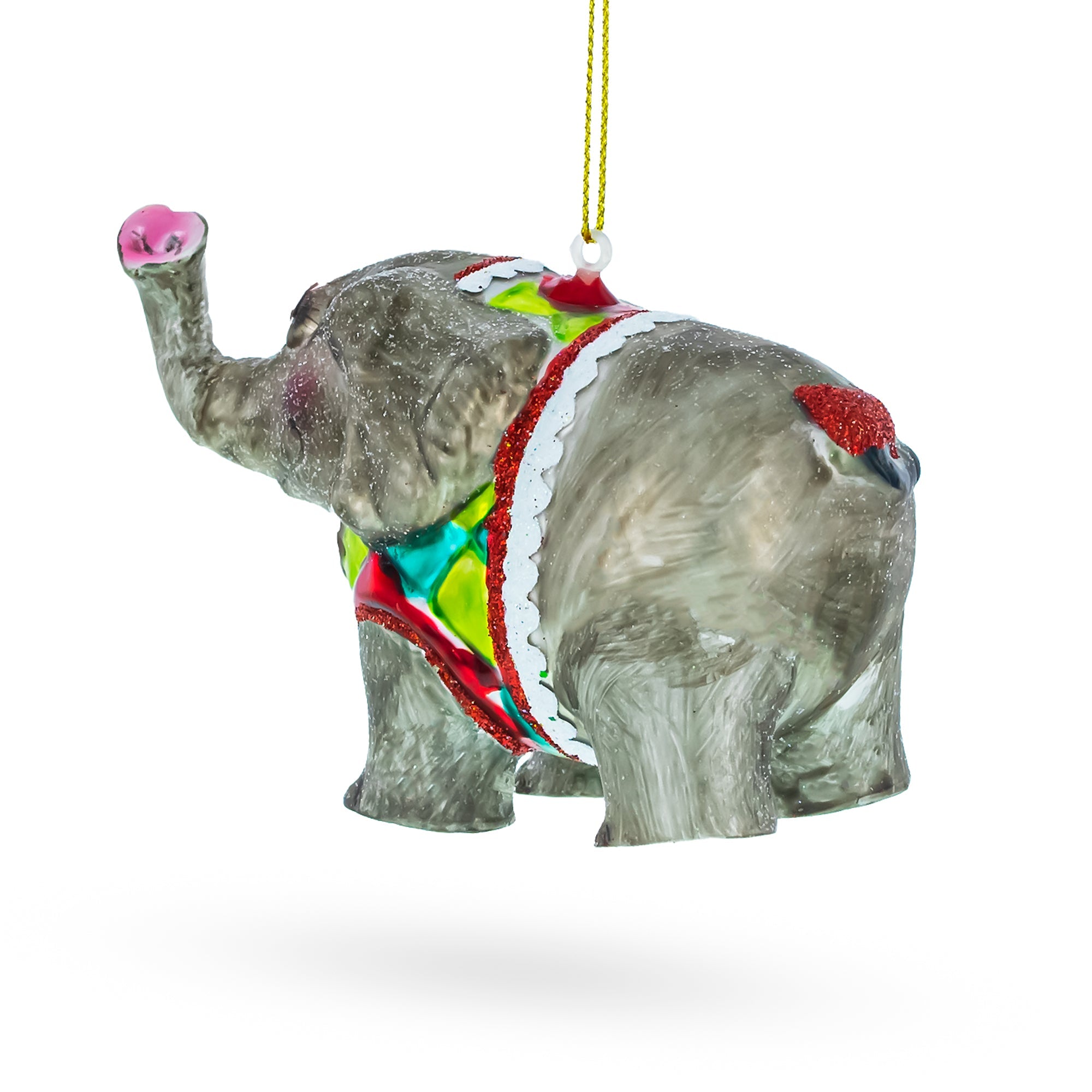 Show-stopping Circus Elephant Trumpeting - Blown Glass Christmas Ornament