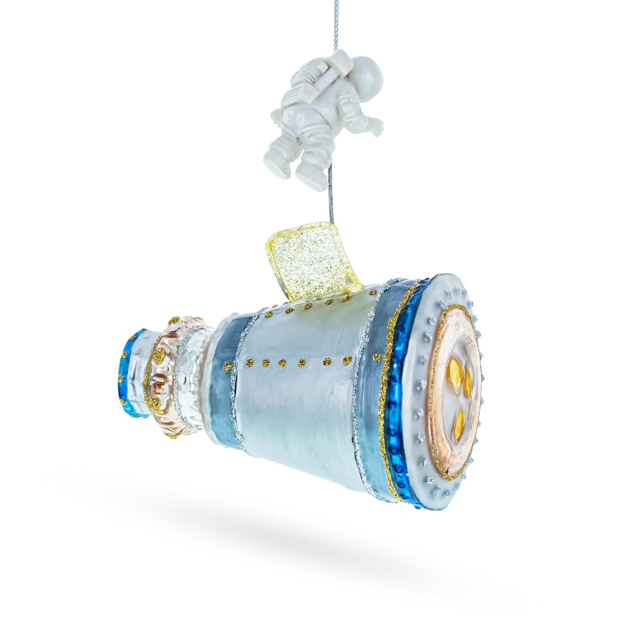 Cosmic Voyager: Astronaut In Outer Space - Blown Glass Christmas Ornament