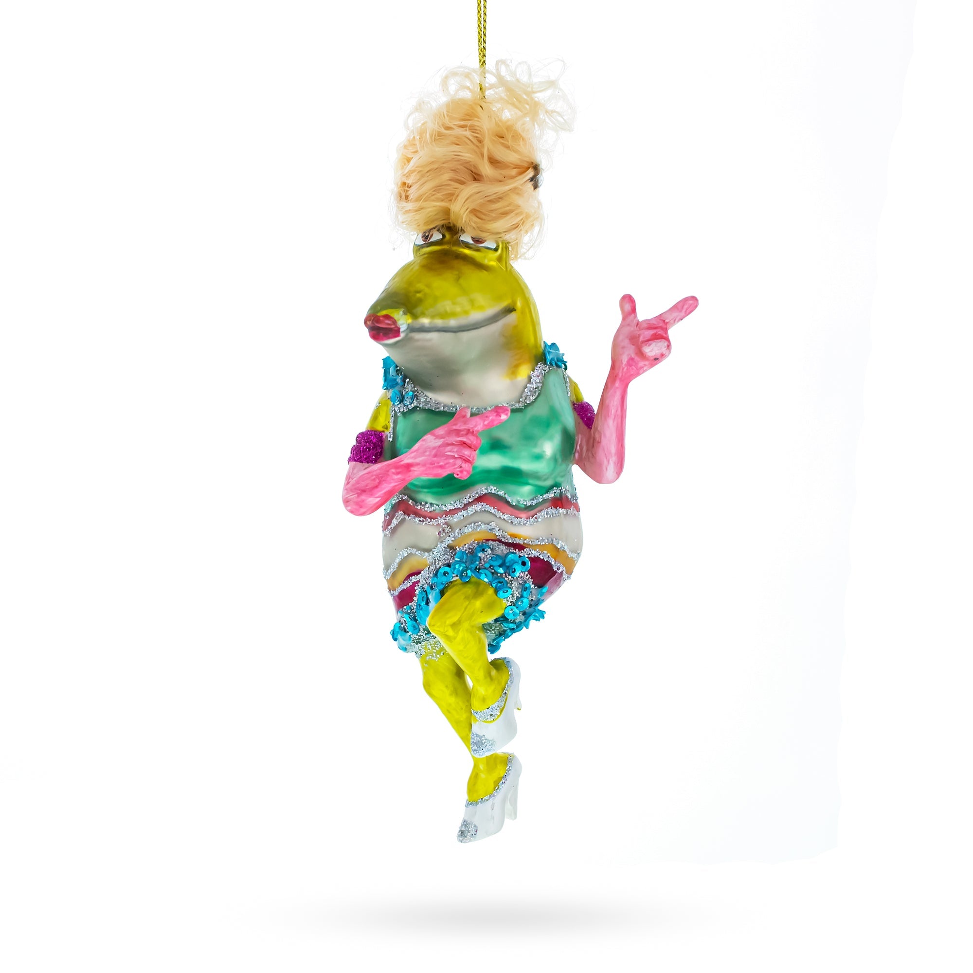 Funky Disco Dancing Frog - Blown Glass Christmas Ornament