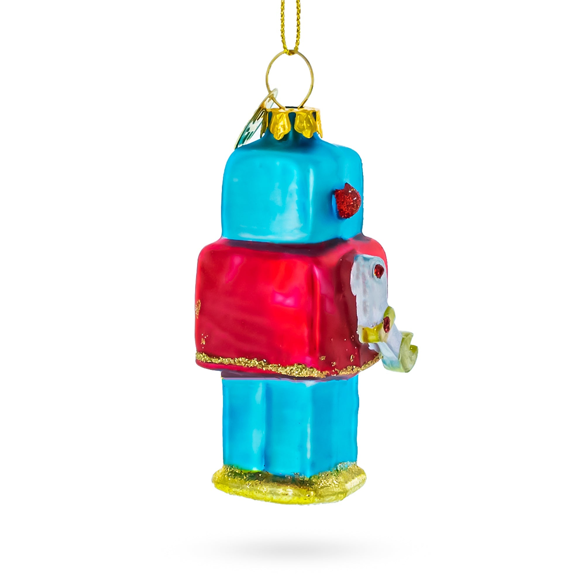 Quirky Square-headed Robot - Blown Glass Christmas Ornament