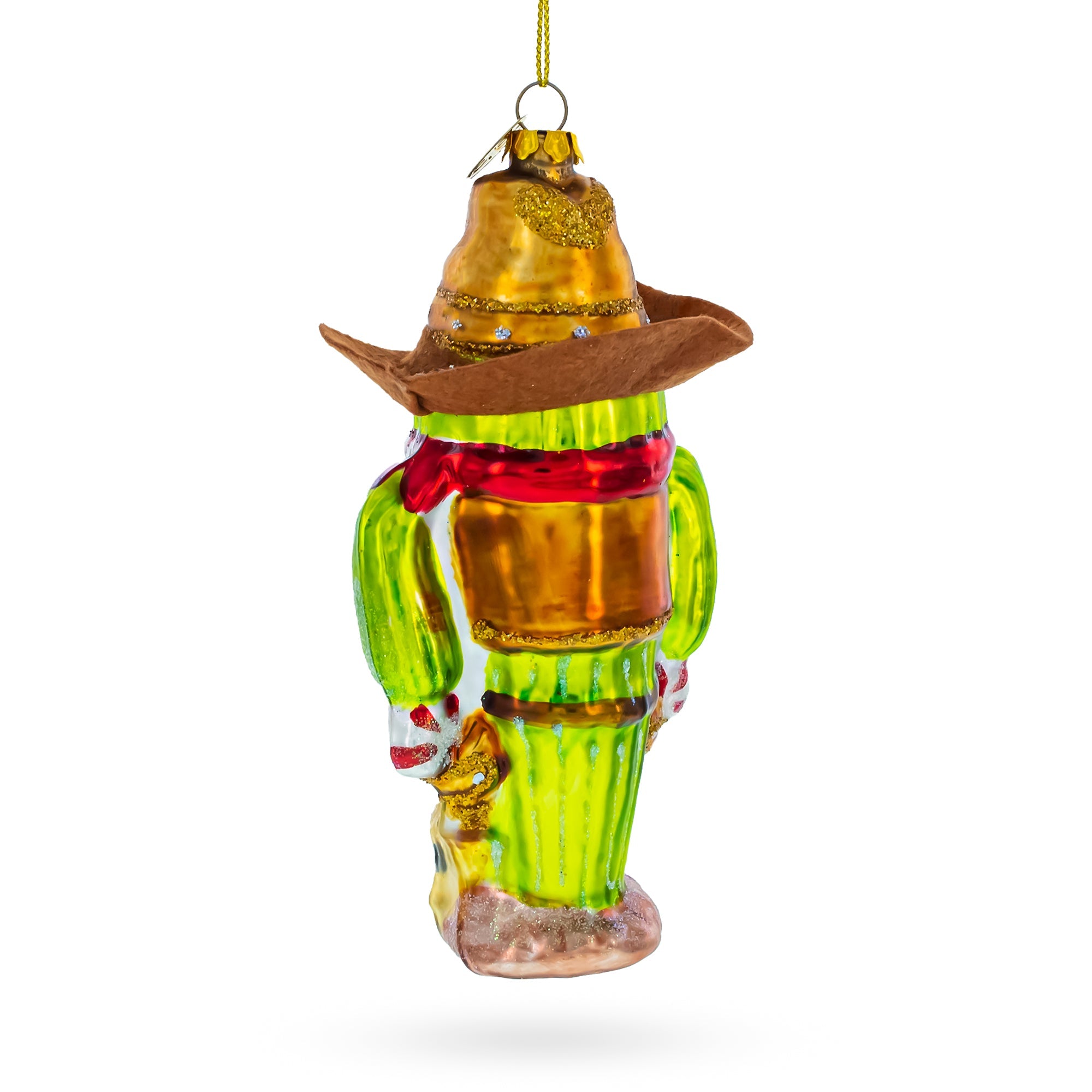 Western Cowboy Cactus - Blown Glass Christmas Ornament