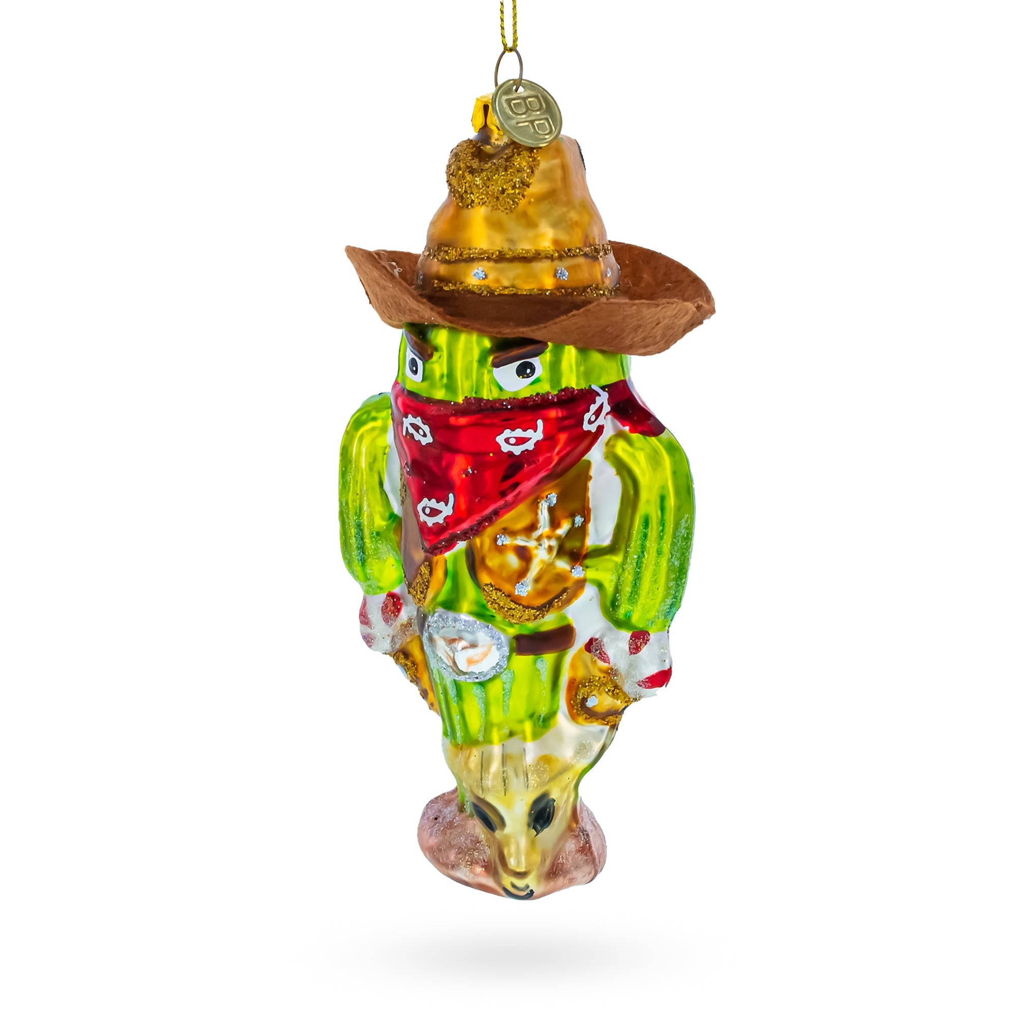 Western Cowboy Cactus - Blown Glass Christmas Ornament