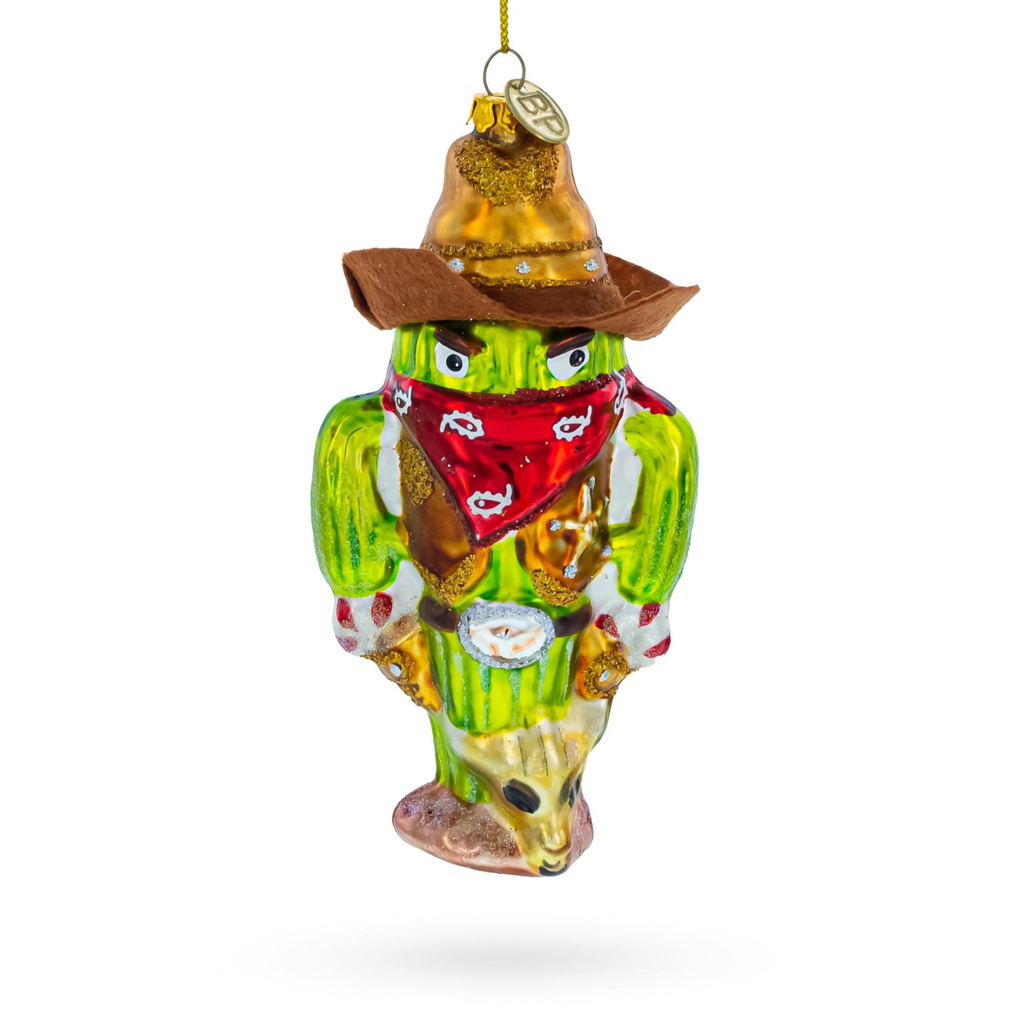 Western Cowboy Cactus - Blown Glass Christmas Ornament