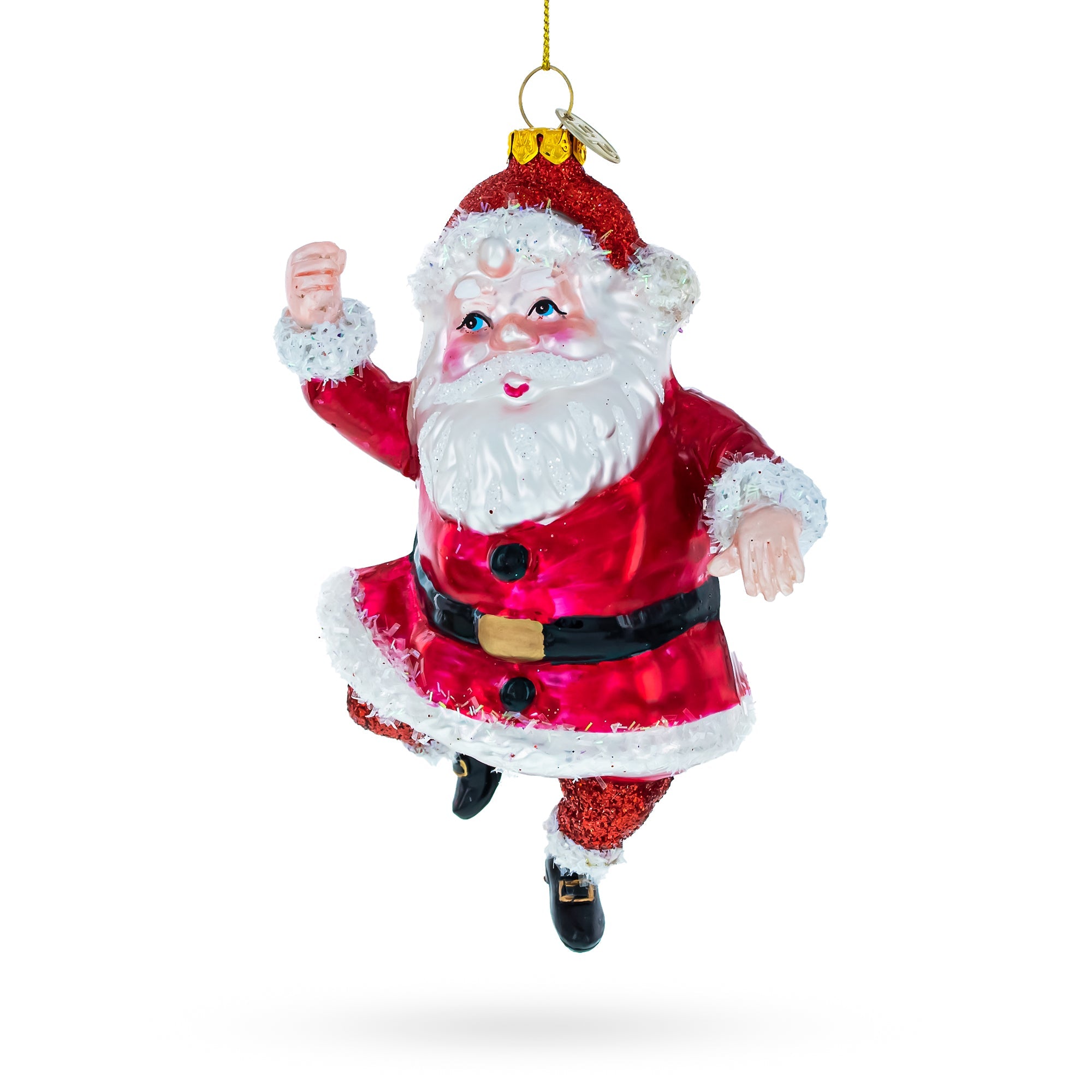 Santa Boogying In Festive Red Attire - Blown Glass Christmas Ornament